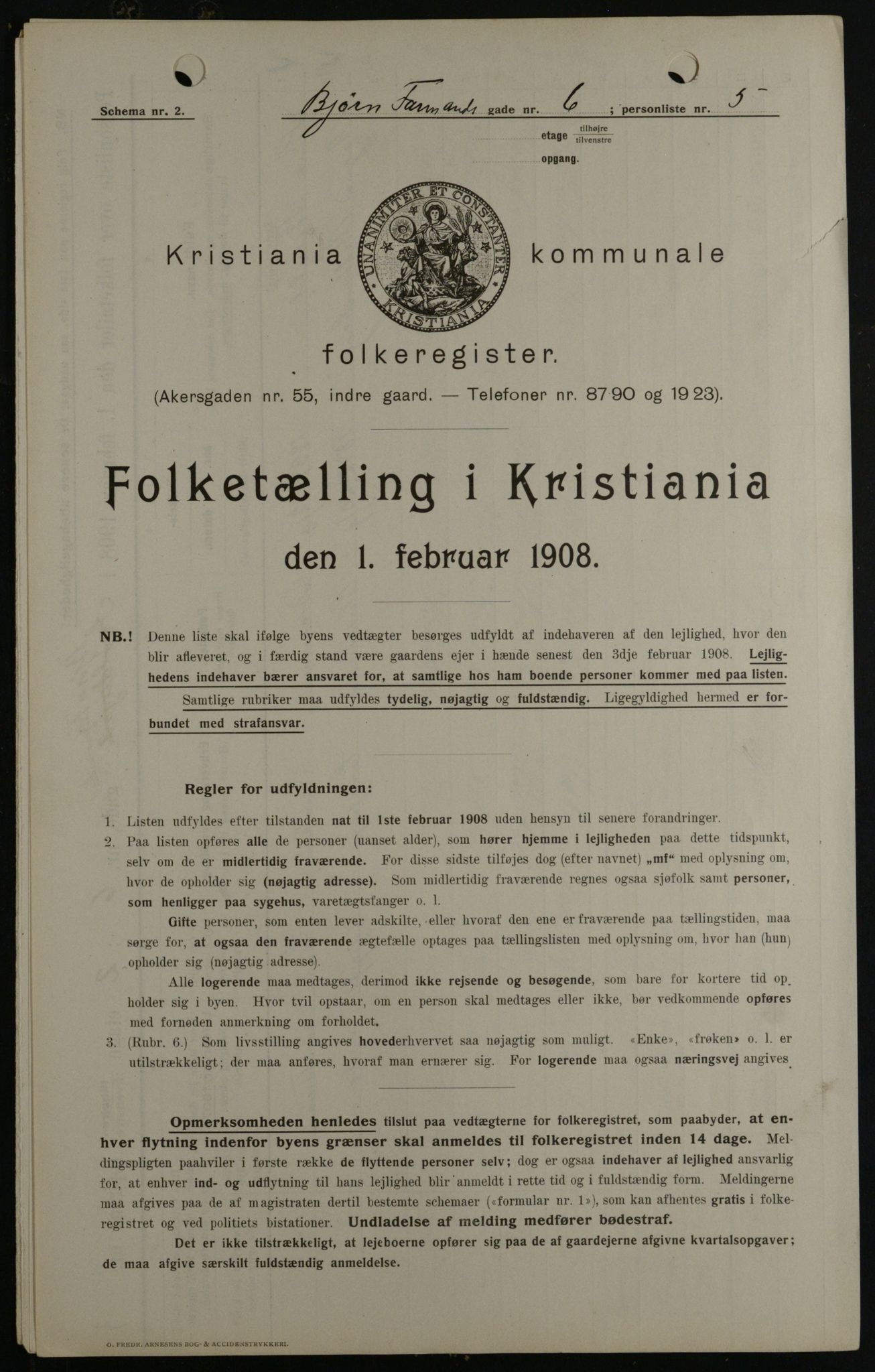 OBA, Municipal Census 1908 for Kristiania, 1908, p. 6466