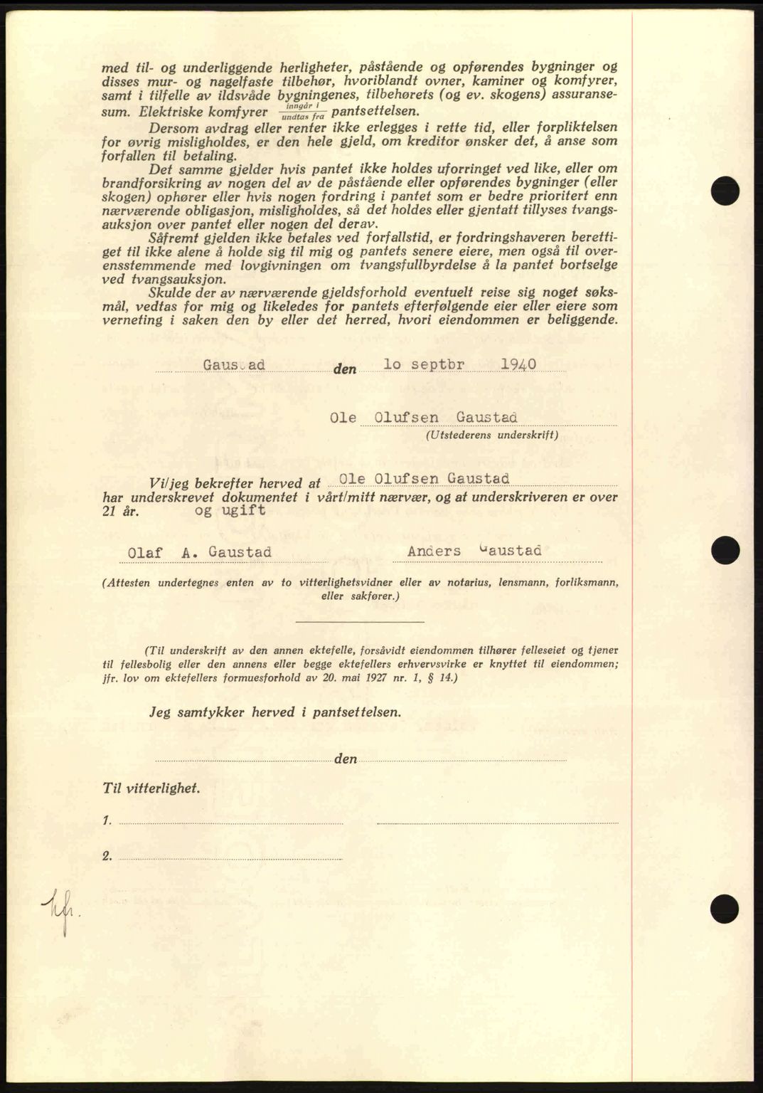 Nordmøre sorenskriveri, AV/SAT-A-4132/1/2/2Ca: Mortgage book no. B87, 1940-1941, Diary no: : 1704/1940