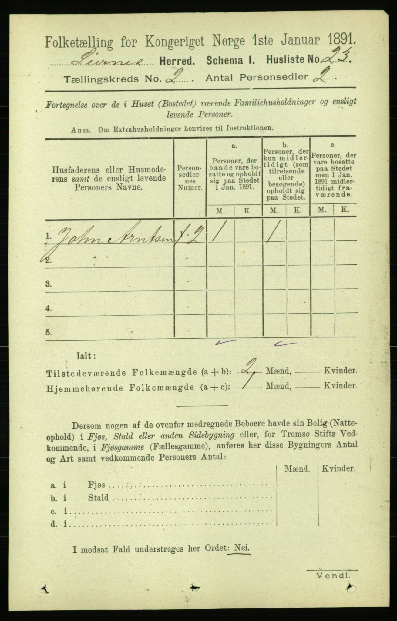 RA, 1891 census for 1737 Lierne, 1891, p. 524