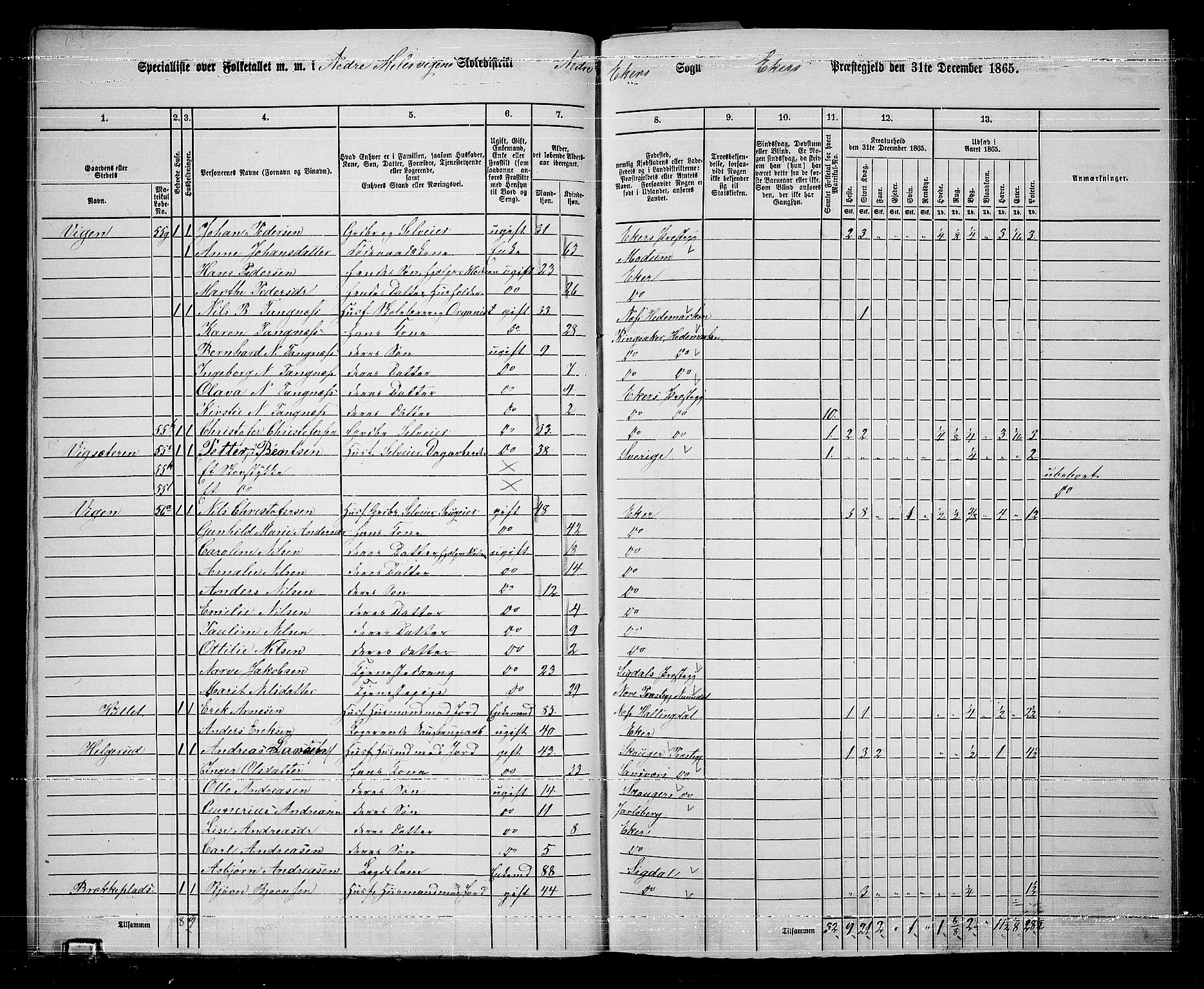 RA, 1865 census for Eiker, 1865, p. 298