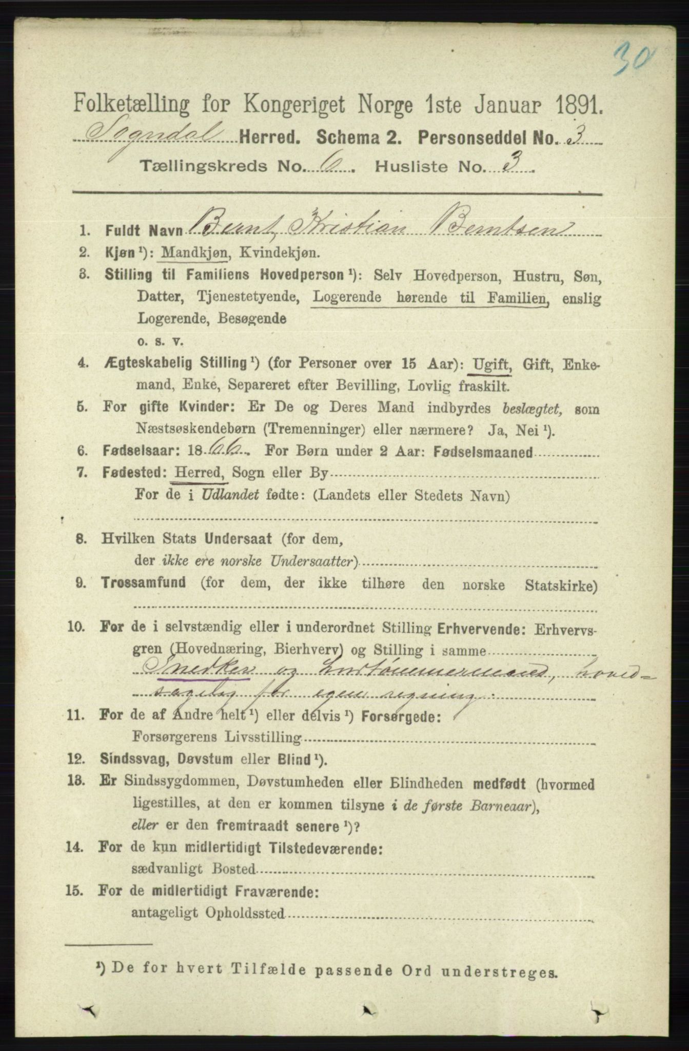 RA, 1891 census for 1111 Sokndal, 1891, p. 1653