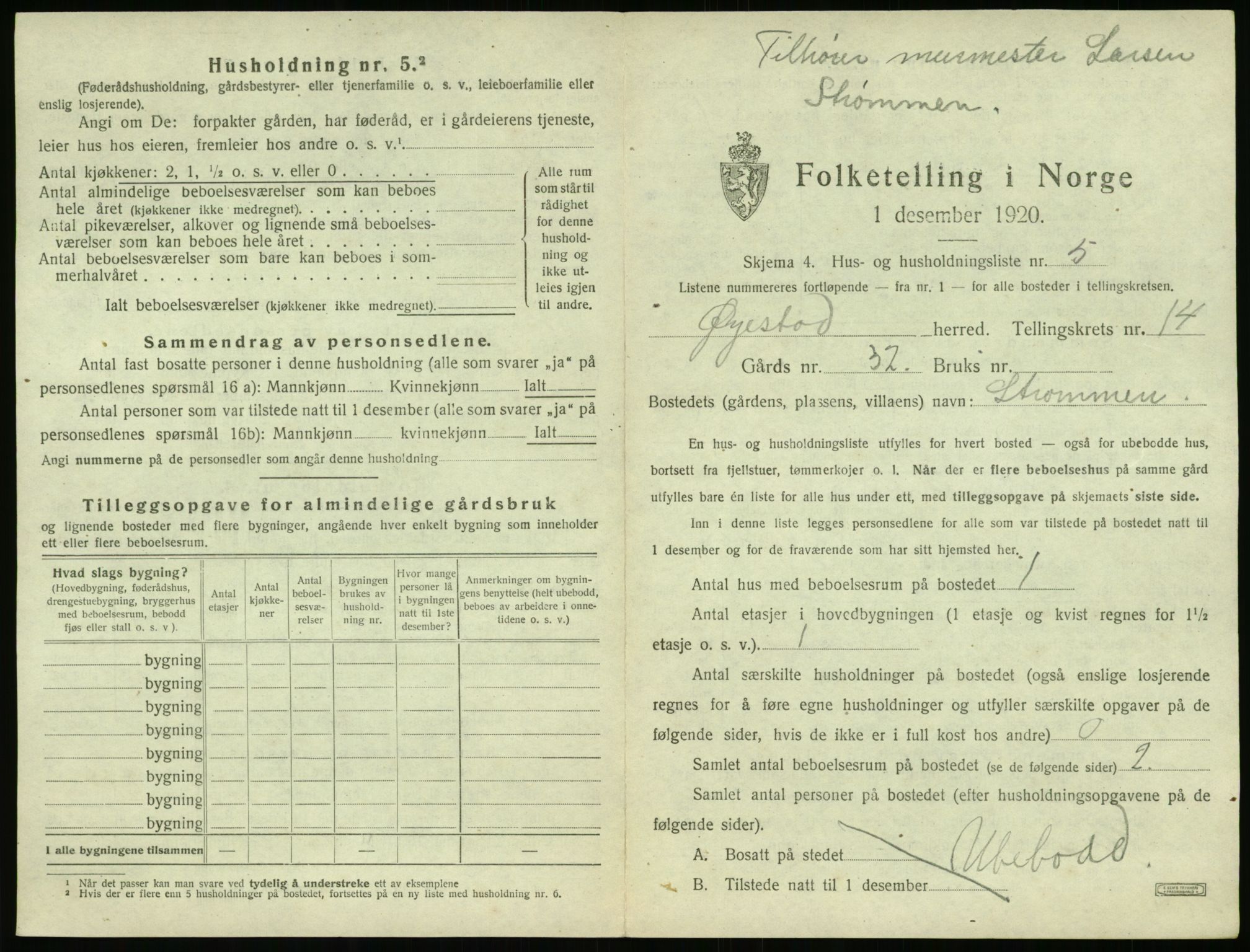 SAK, 1920 census for Øyestad, 1920, p. 1566