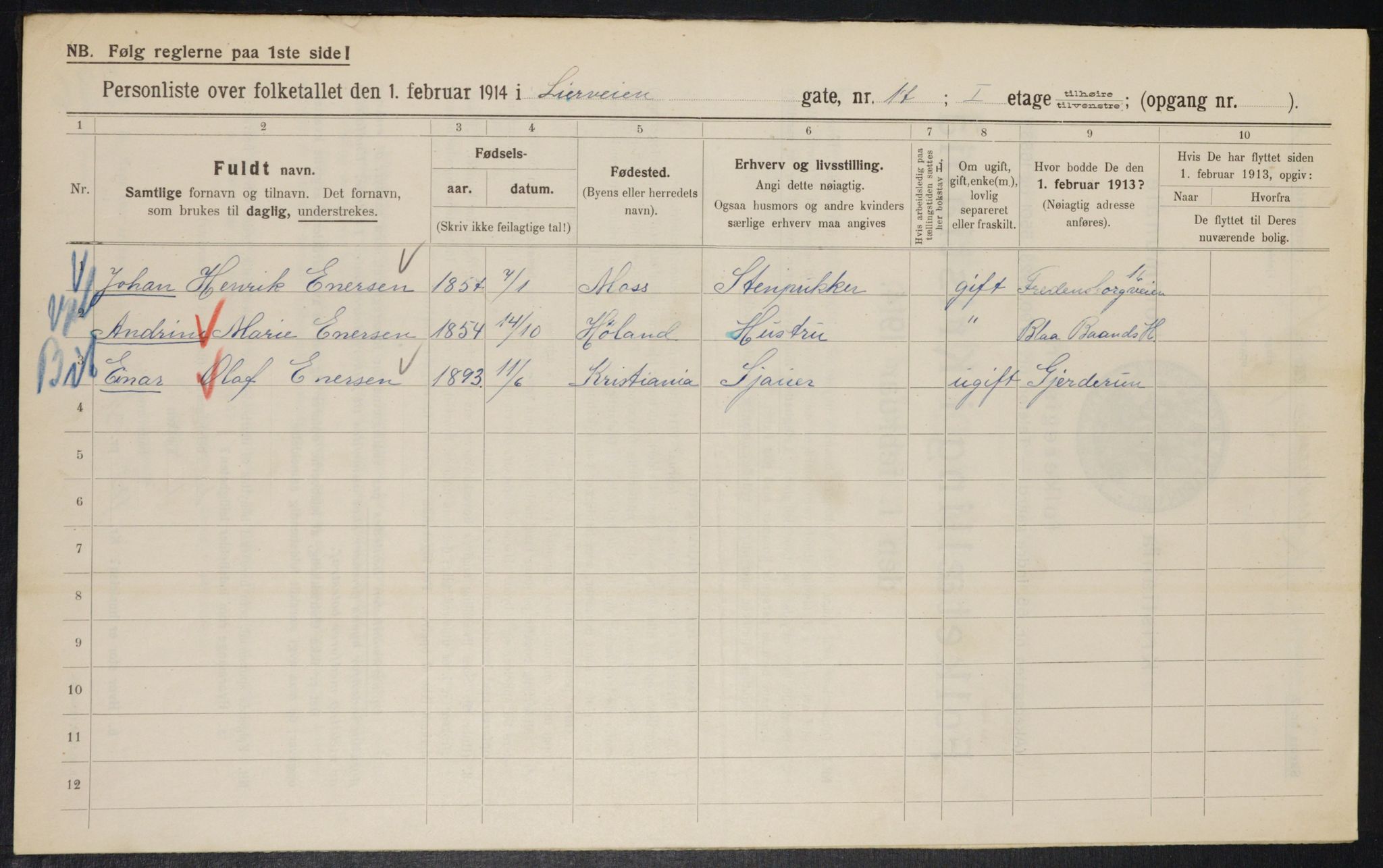 OBA, Municipal Census 1914 for Kristiania, 1914, p. 57441