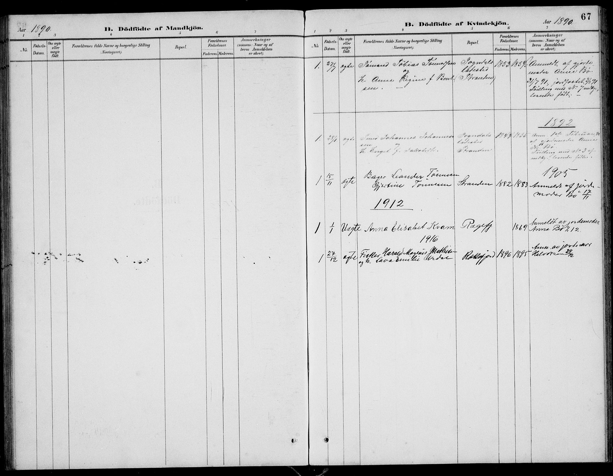 Sokndal sokneprestkontor, SAST/A-101808: Parish register (copy) no. B 5, 1887-1934, p. 67