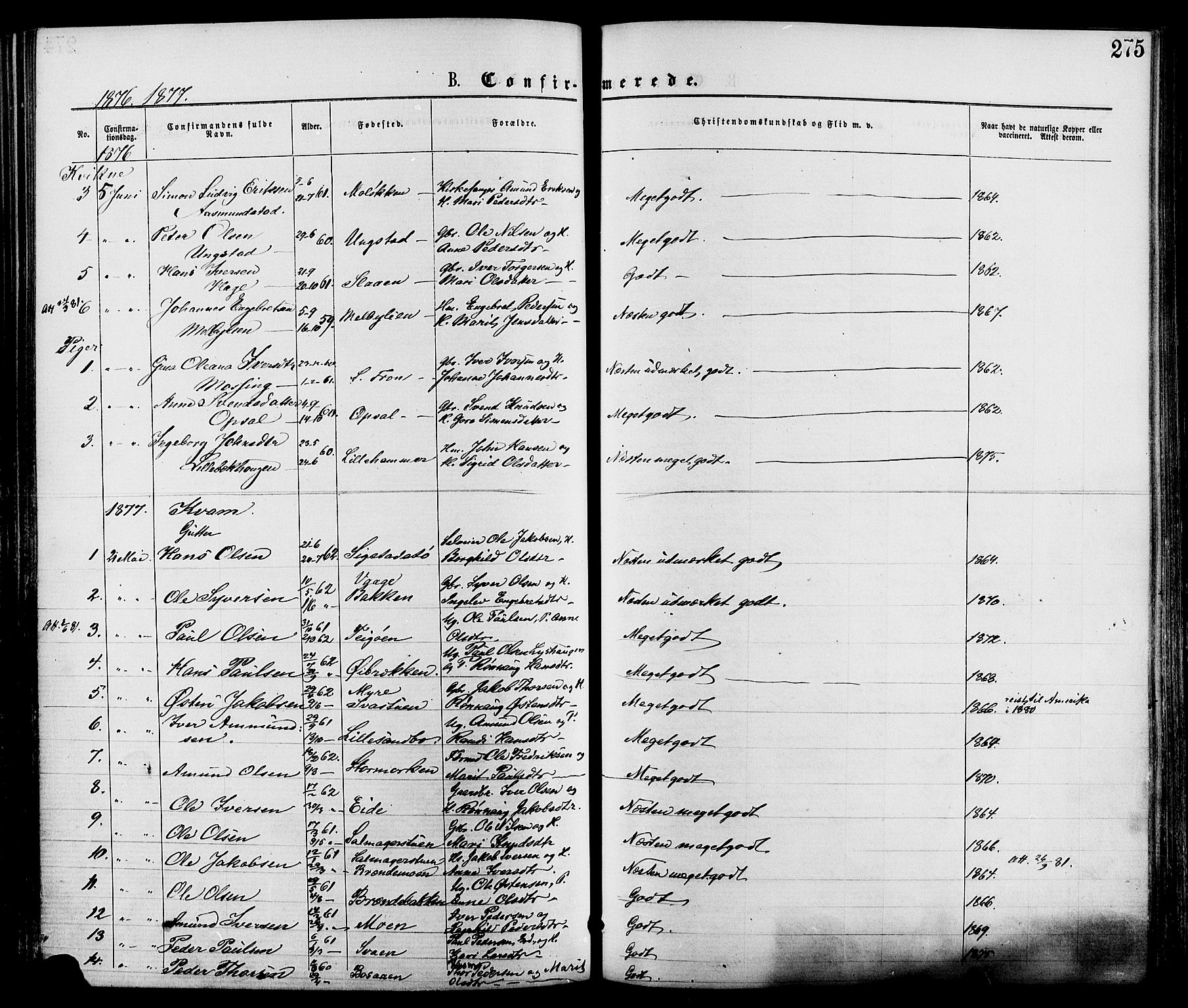 Nord-Fron prestekontor, SAH/PREST-080/H/Ha/Haa/L0002: Parish register (official) no. 2, 1865-1883, p. 275