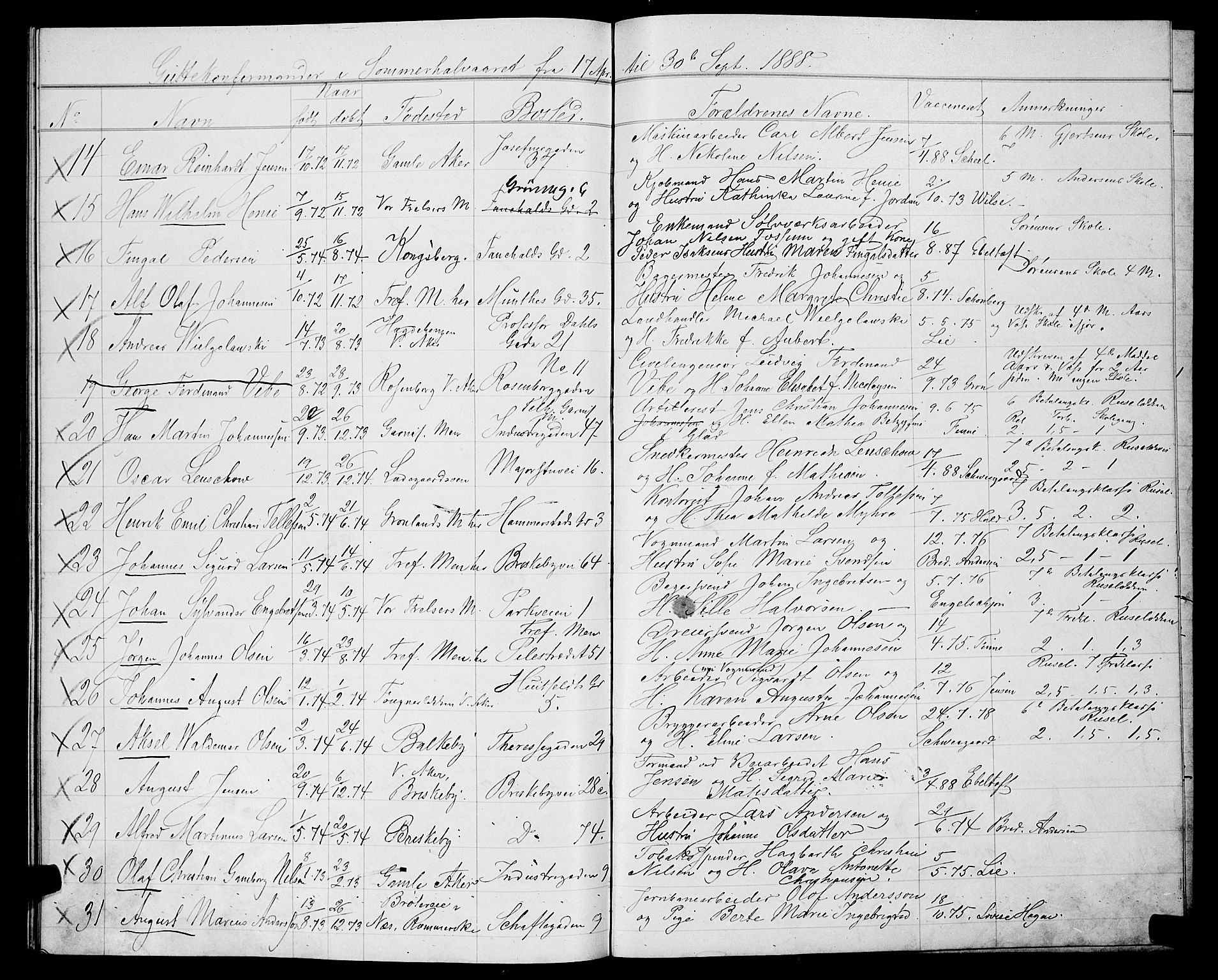 Uranienborg prestekontor Kirkebøker, AV/SAO-A-10877/G/Ga/L0001: Parish register draft no. 1, 1885-1888