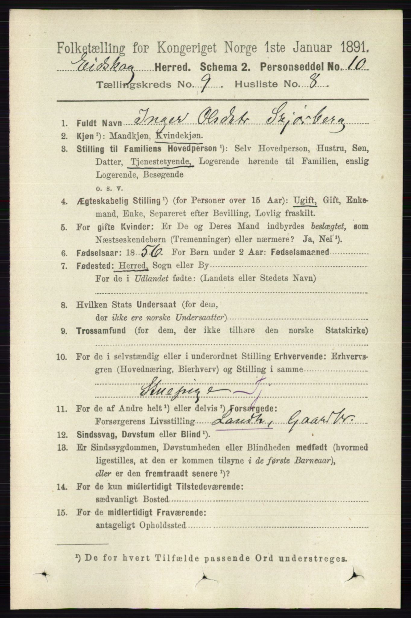 RA, 1891 census for 0420 Eidskog, 1891, p. 5446