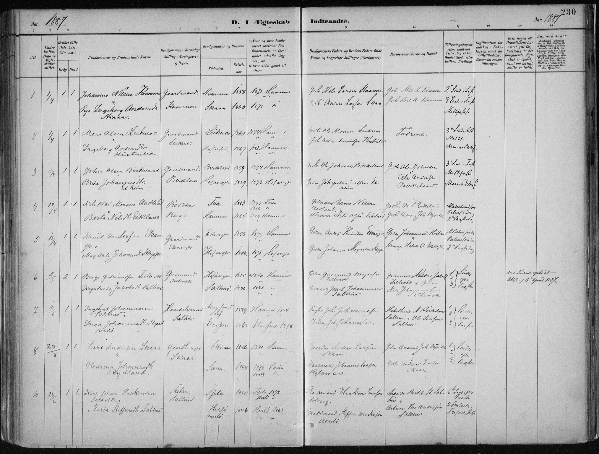 Hamre sokneprestembete, SAB/A-75501/H/Ha/Haa/Haab/L0001: Parish register (official) no. B  1, 1882-1905, p. 230