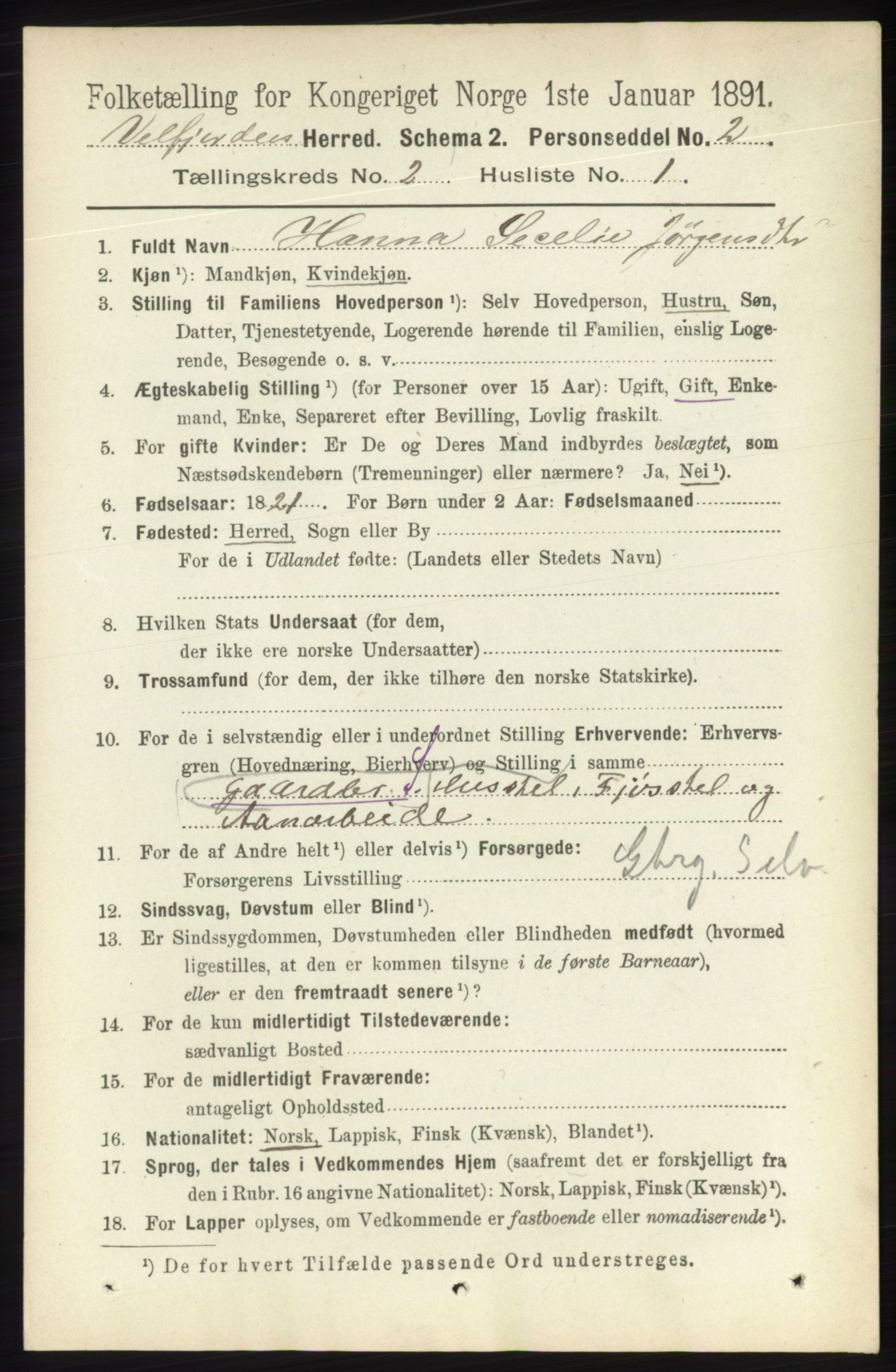 RA, 1891 census for 1813 Velfjord, 1891, p. 549