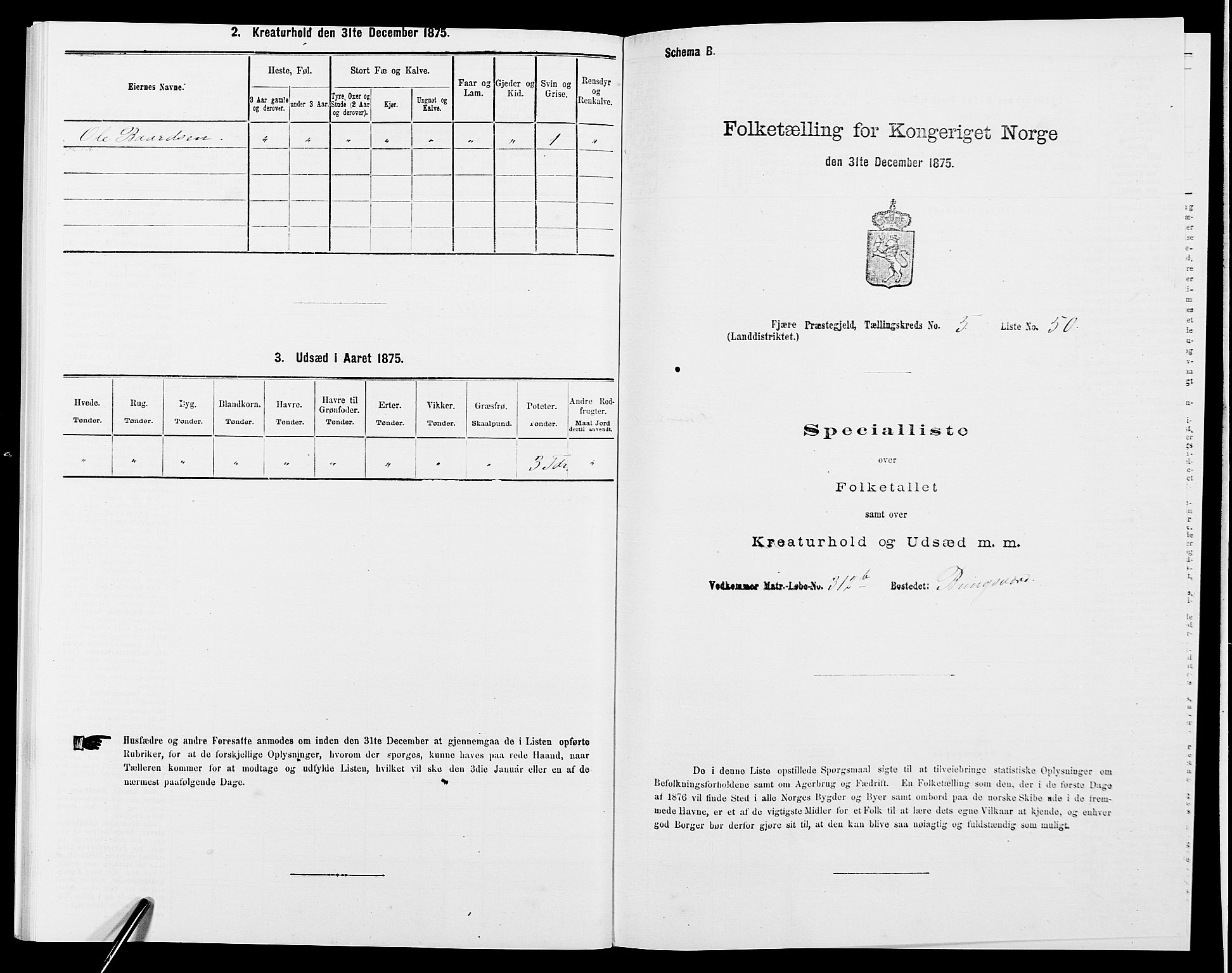 SAK, 1875 census for 0923L Fjære/Fjære, 1875, p. 1238