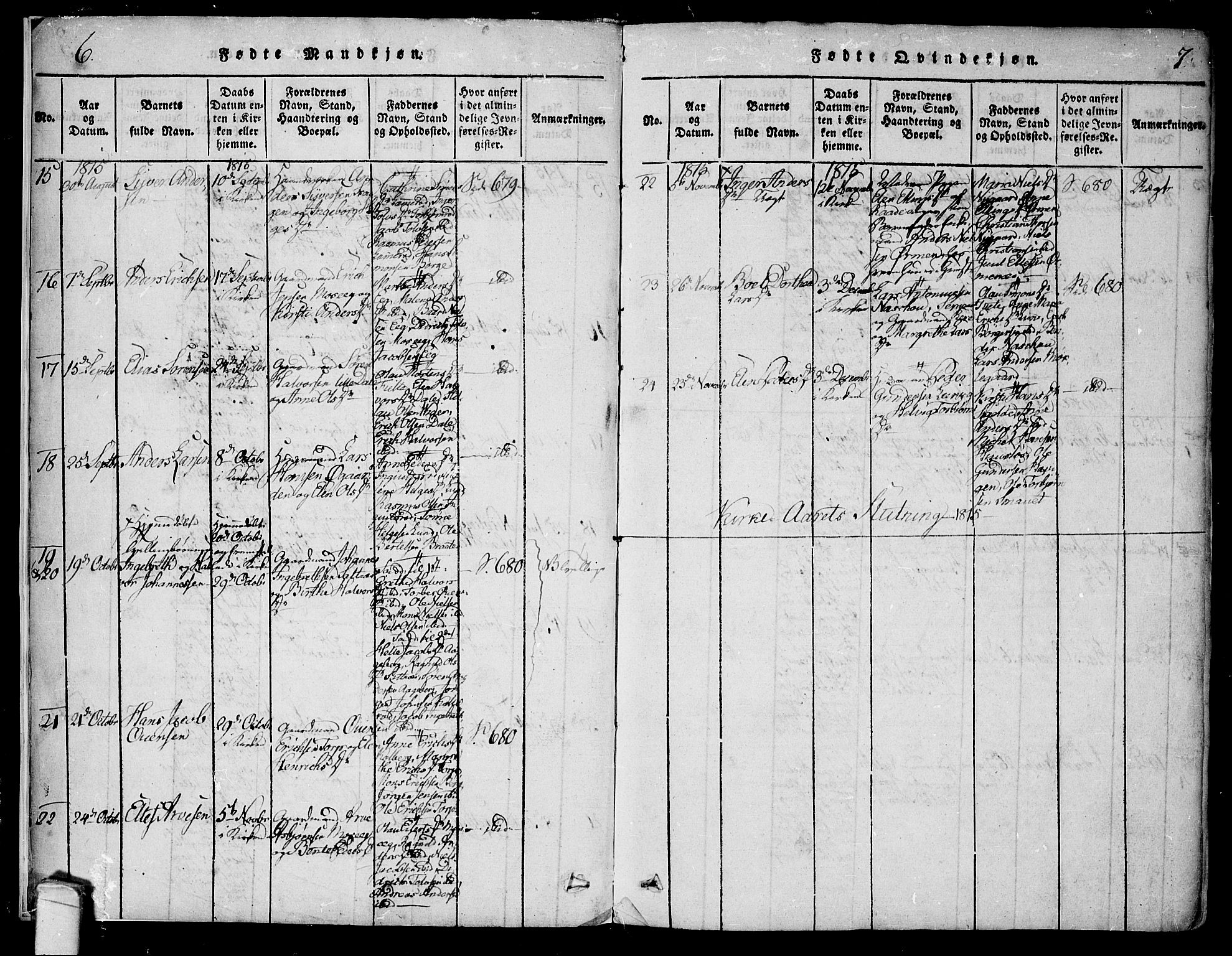 Onsøy prestekontor Kirkebøker, SAO/A-10914/F/Fa/L0002: Parish register (official) no. I 2, 1814-1840, p. 6-7