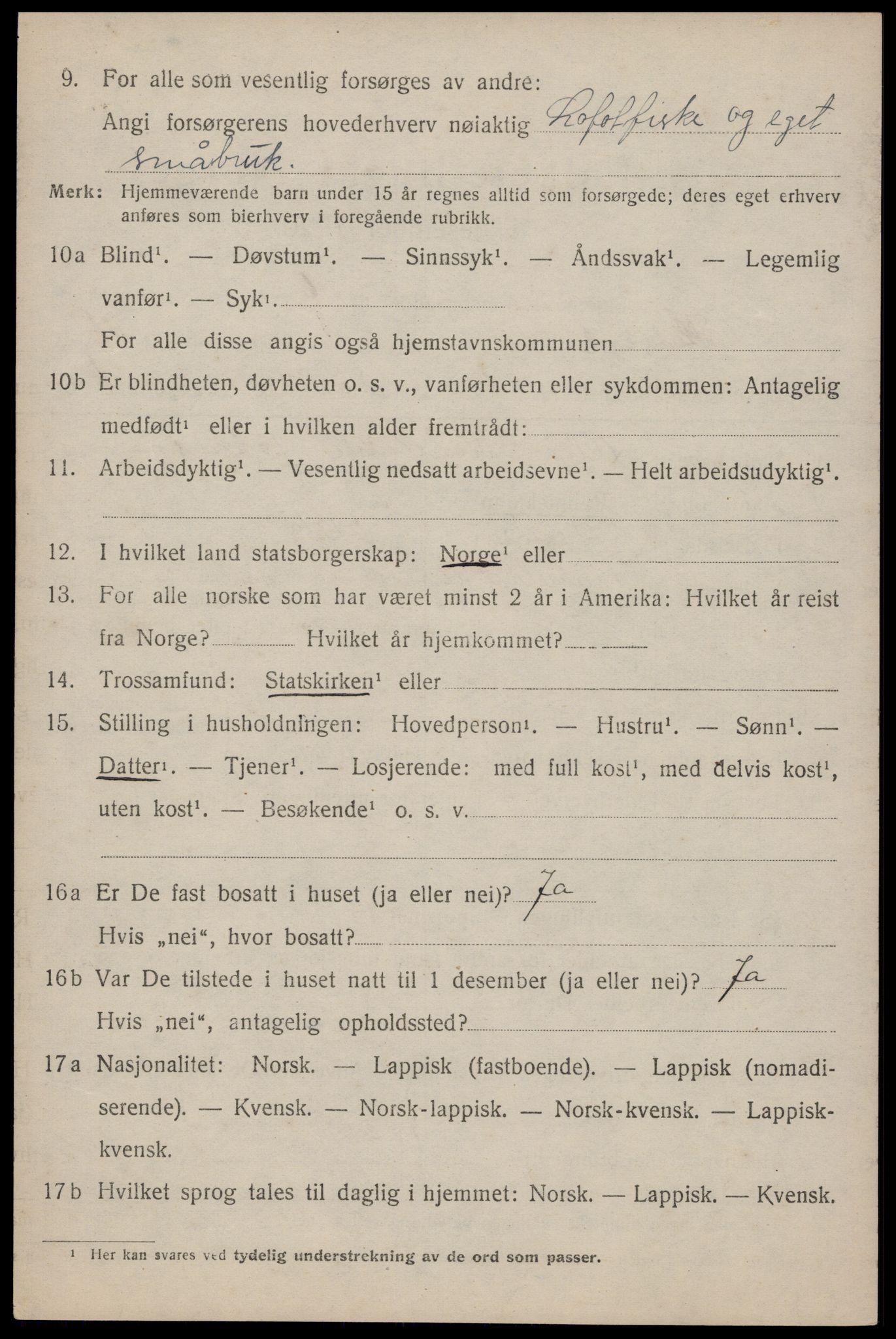 SAT, 1920 census for Flakstad, 1920, p. 2834