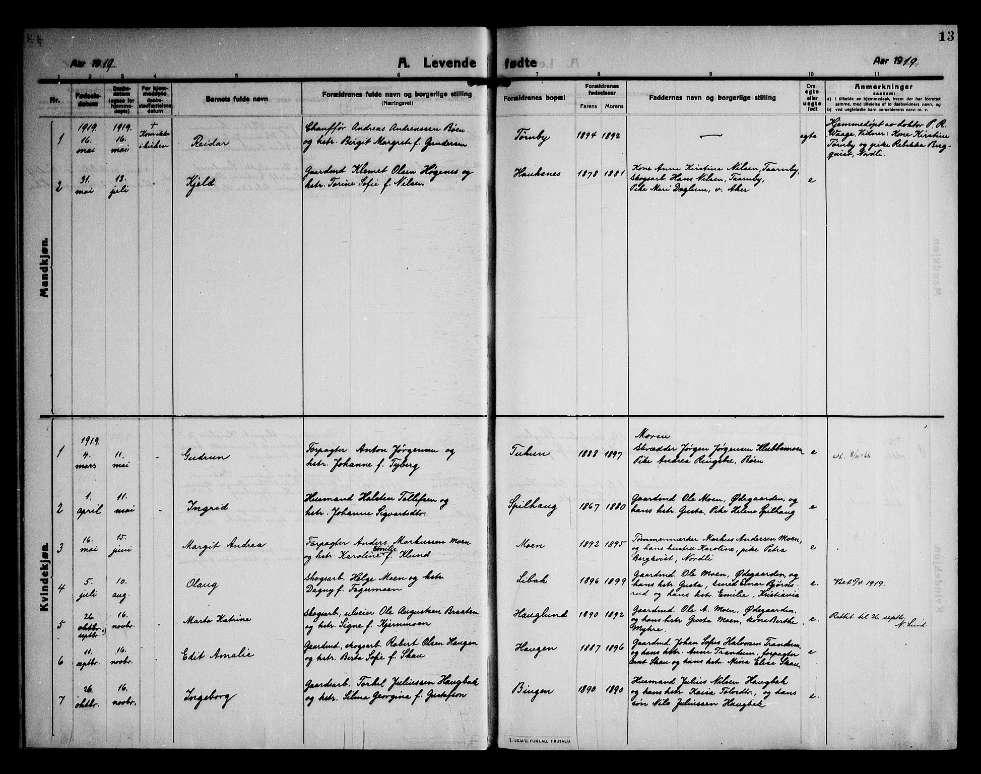 Rødenes prestekontor Kirkebøker, AV/SAO-A-2005/F/Fb/L0004: Parish register (official) no. II 4, 1911-1926, p. 13