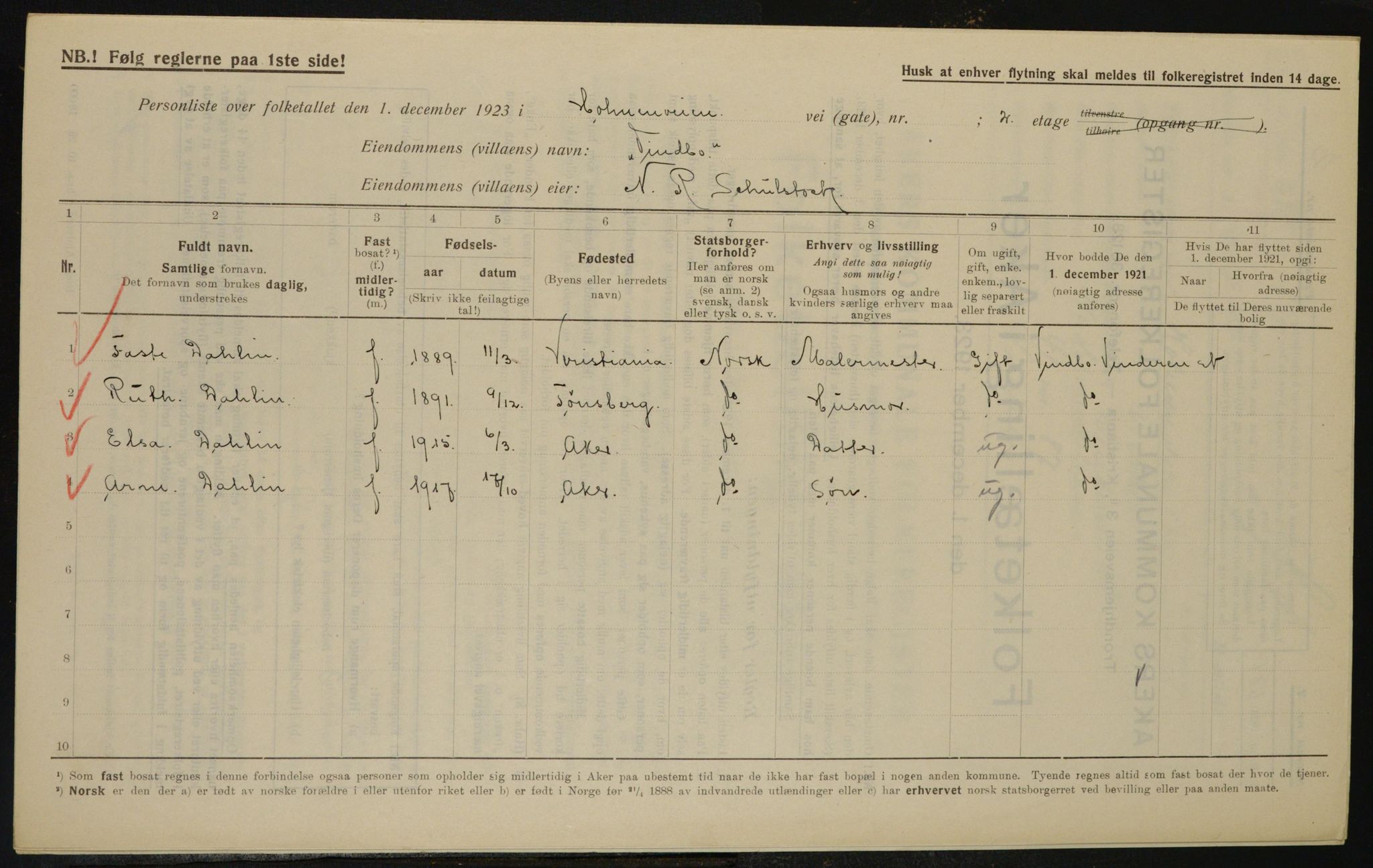 , Municipal Census 1923 for Aker, 1923, p. 11627