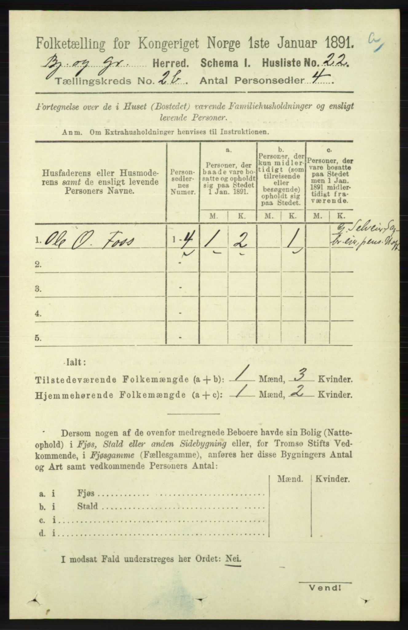 RA, 1891 census for 1024 Bjelland og Grindheim, 1891, p. 1098