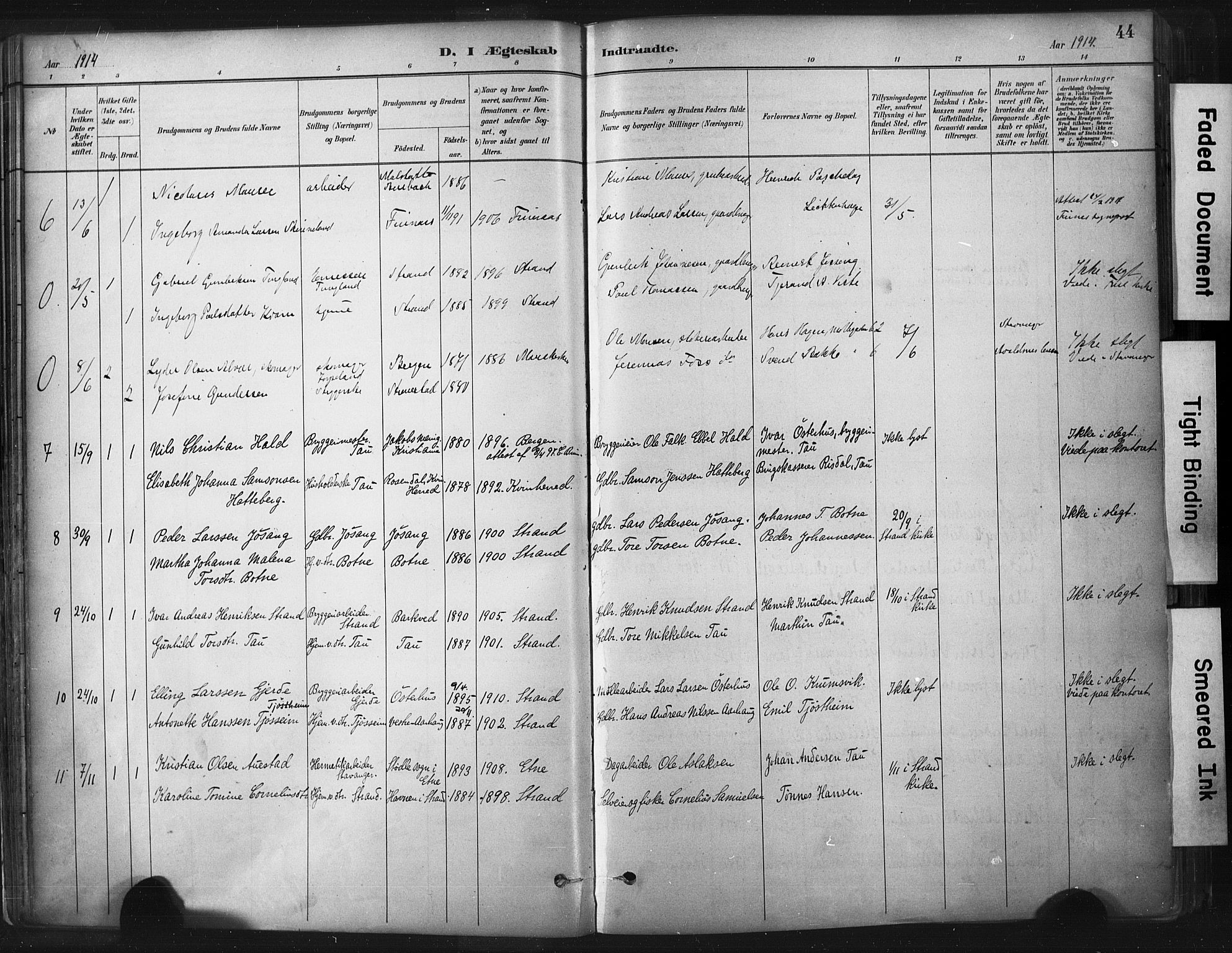 Strand sokneprestkontor, AV/SAST-A-101828/H/Ha/Haa/L0010: Parish register (official) no. A 10, 1882-1929, p. 44