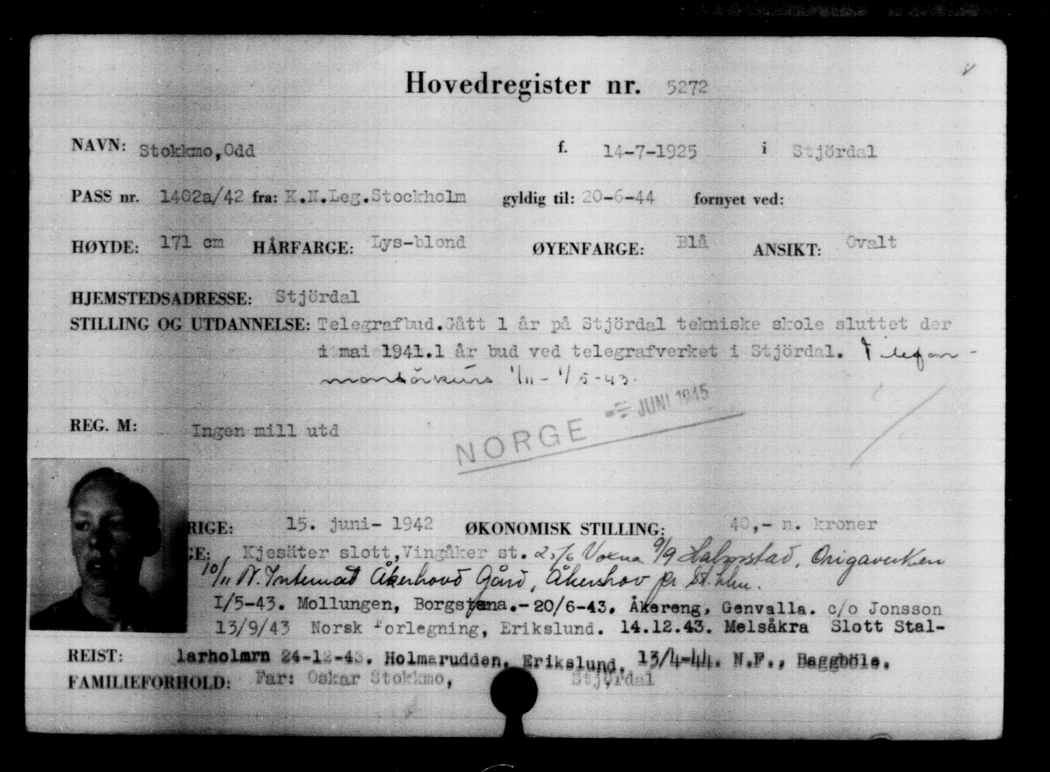 Utenriksstasjonene, Legasjonen i Stockholm, Flyktningkontoret, AV/RA-S-6753/V/Va/L0004: Kjesäterkartoteket, flyktninger med registreringsnr. 3496-6610, 1940-1945, p. 2045