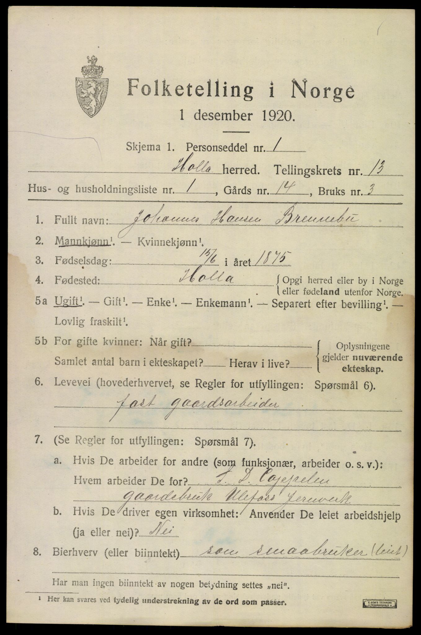 SAKO, 1920 census for Holla, 1920, p. 7939