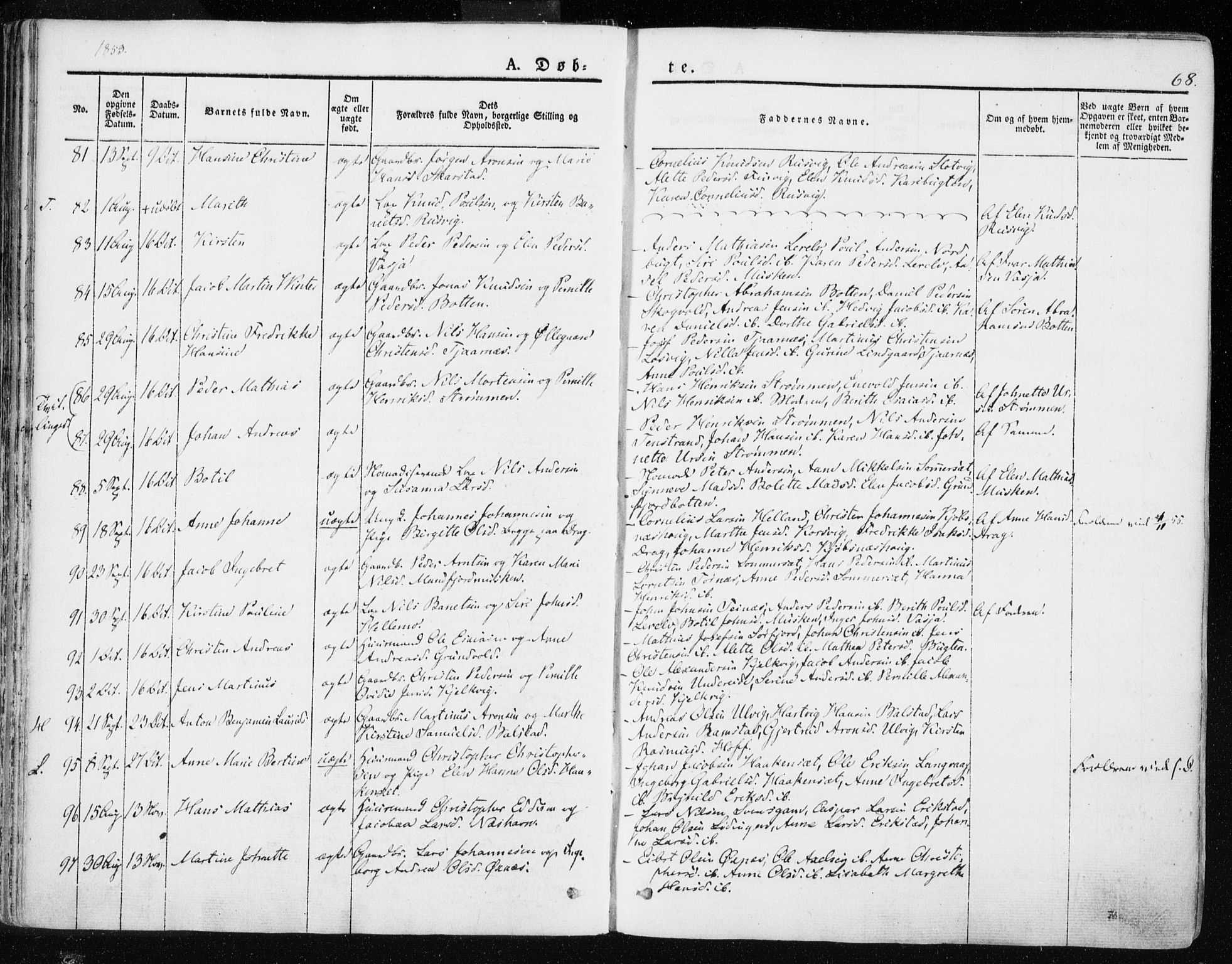 Ministerialprotokoller, klokkerbøker og fødselsregistre - Nordland, SAT/A-1459/872/L1033: Parish register (official) no. 872A08, 1840-1863, p. 68