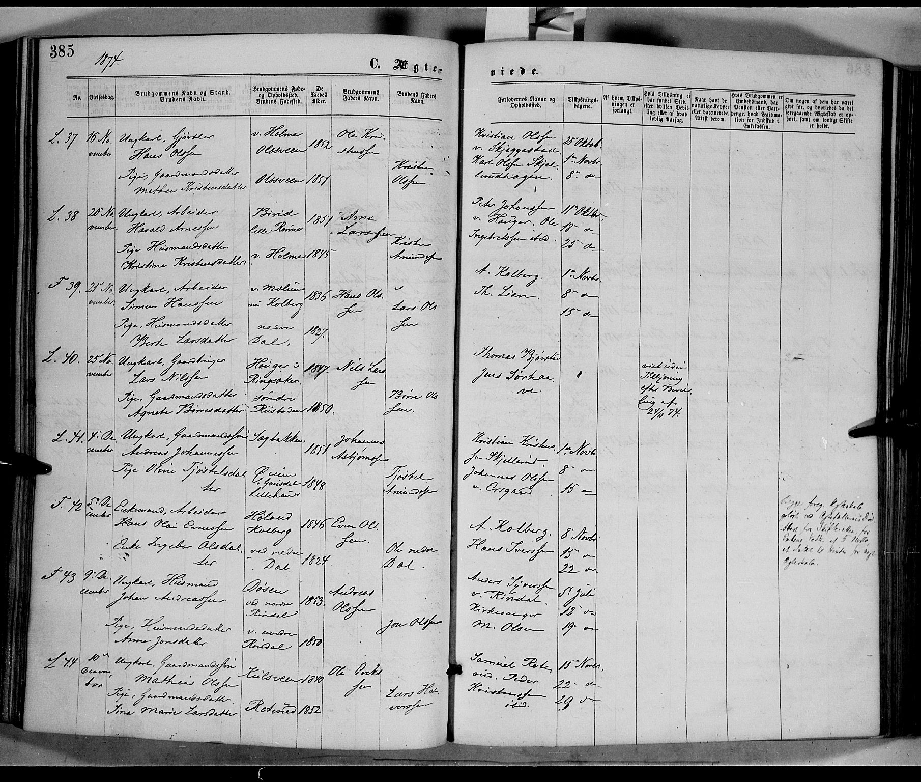 Fåberg prestekontor, AV/SAH-PREST-086/H/Ha/Haa/L0007: Parish register (official) no. 7, 1868-1878, p. 385