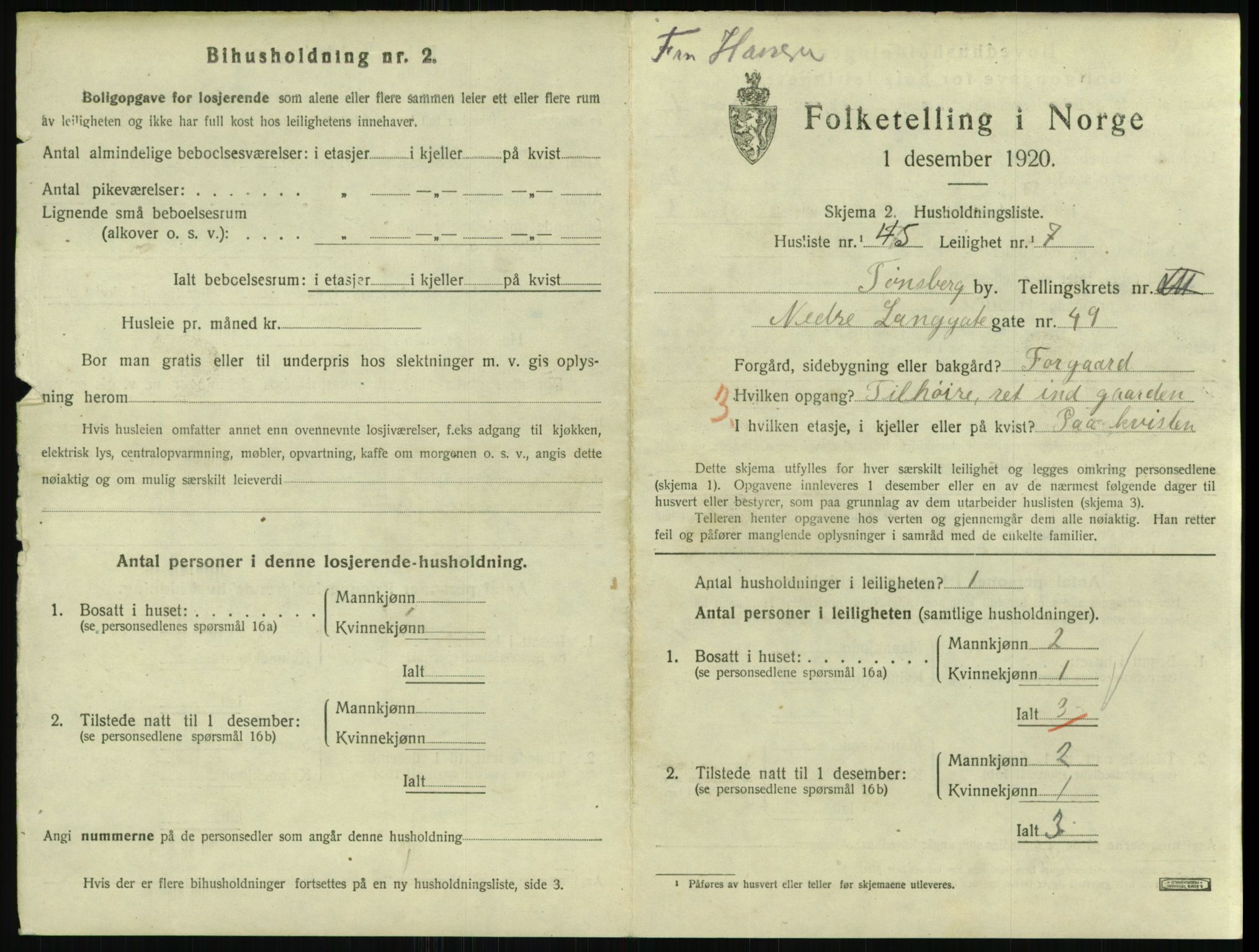 SAKO, 1920 census for Tønsberg, 1920, p. 5457