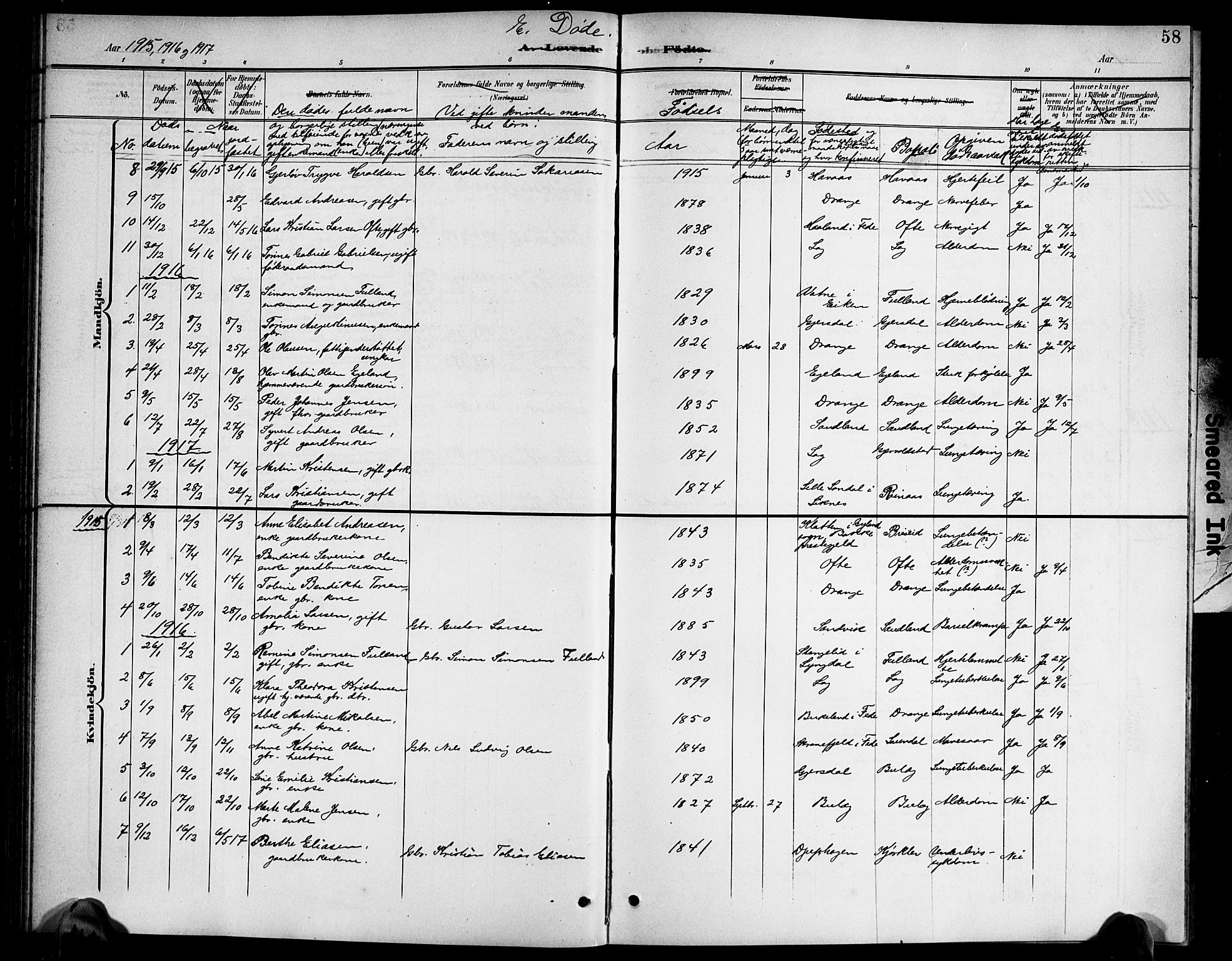Herad sokneprestkontor, SAK/1111-0018/F/Fb/Fba/L0005: Parish register (copy) no. B 5, 1899-1921, p. 58