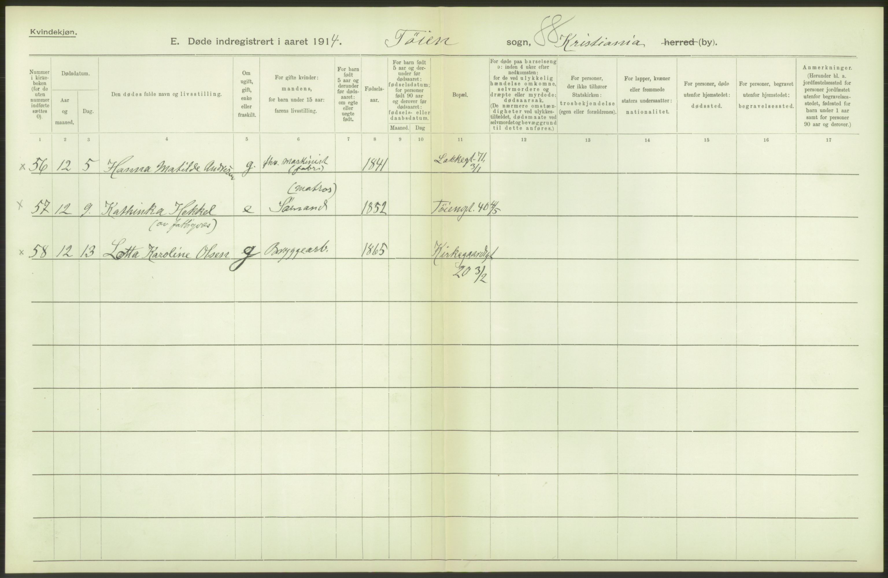 Statistisk sentralbyrå, Sosiodemografiske emner, Befolkning, AV/RA-S-2228/D/Df/Dfb/Dfbd/L0008: Kristiania: Døde, 1914, p. 94