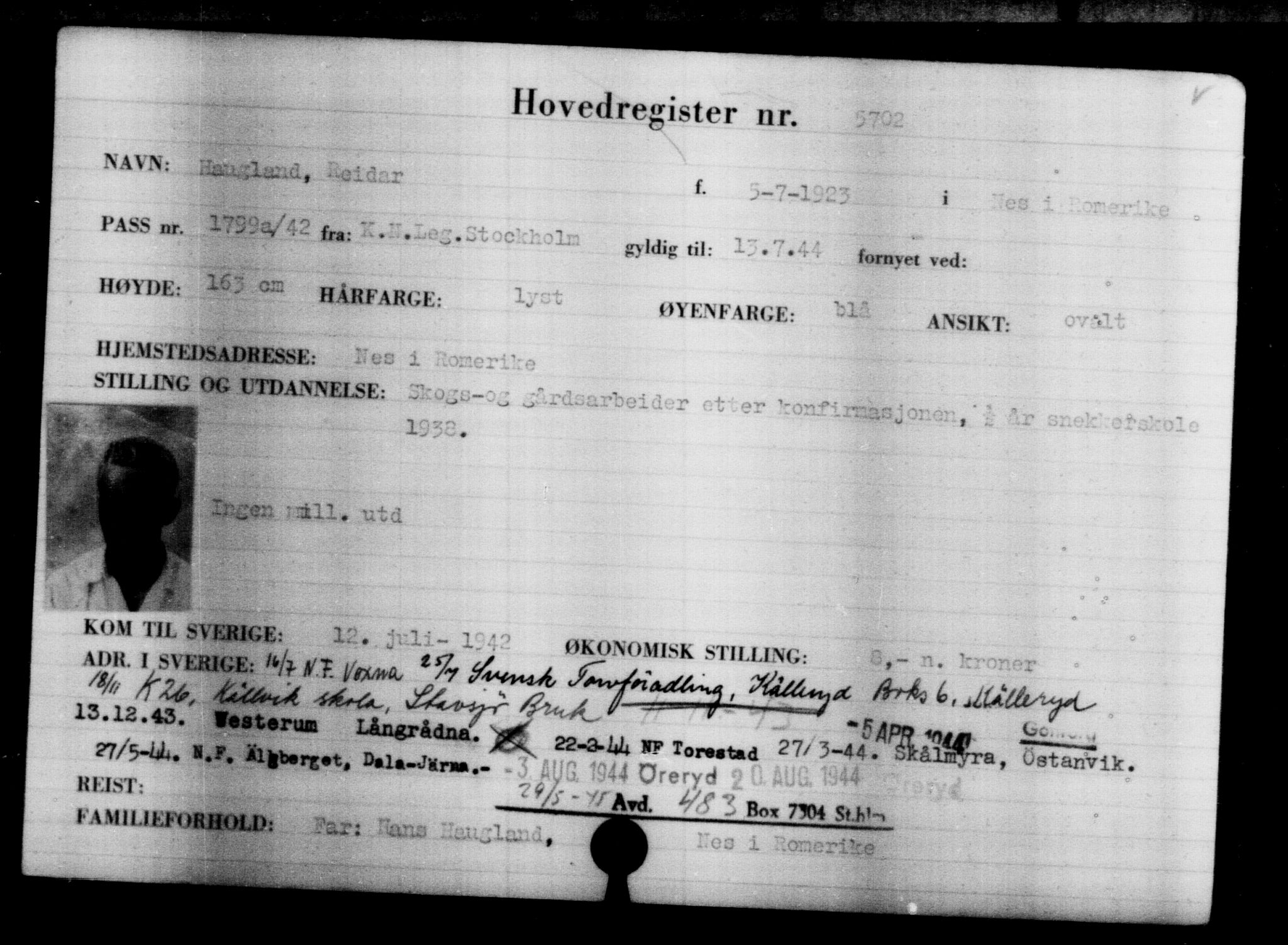 Utenriksstasjonene, Legasjonen i Stockholm, Flyktningkontoret, AV/RA-S-6753/V/Va/L0004: Kjesäterkartoteket, flyktninger med registreringsnr. 3496-6610, 1940-1945, p. 2555