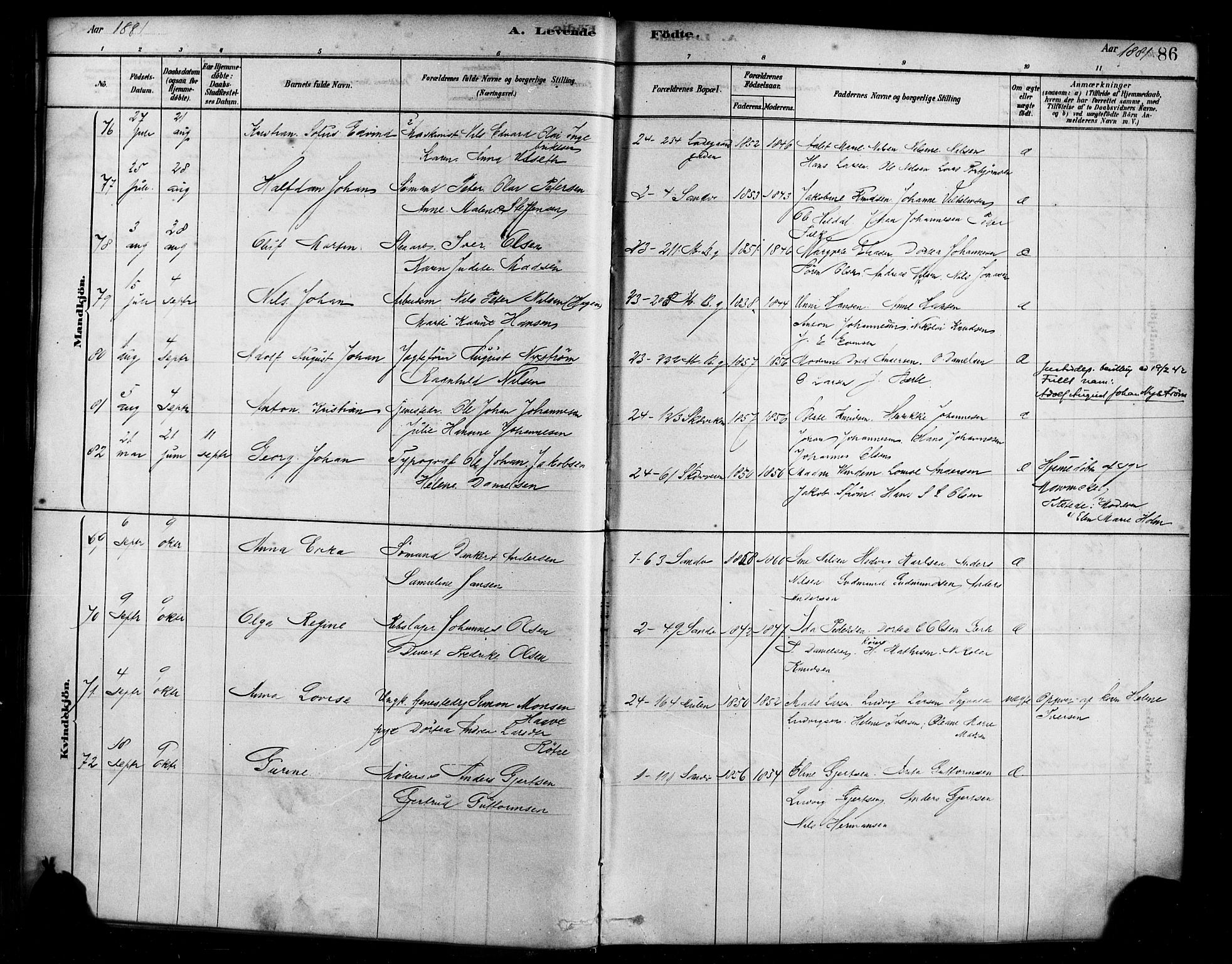 Sandviken Sokneprestembete, AV/SAB-A-77601/H/Ha/L0004: Parish register (official) no. B 1, 1878-1891, p. 86