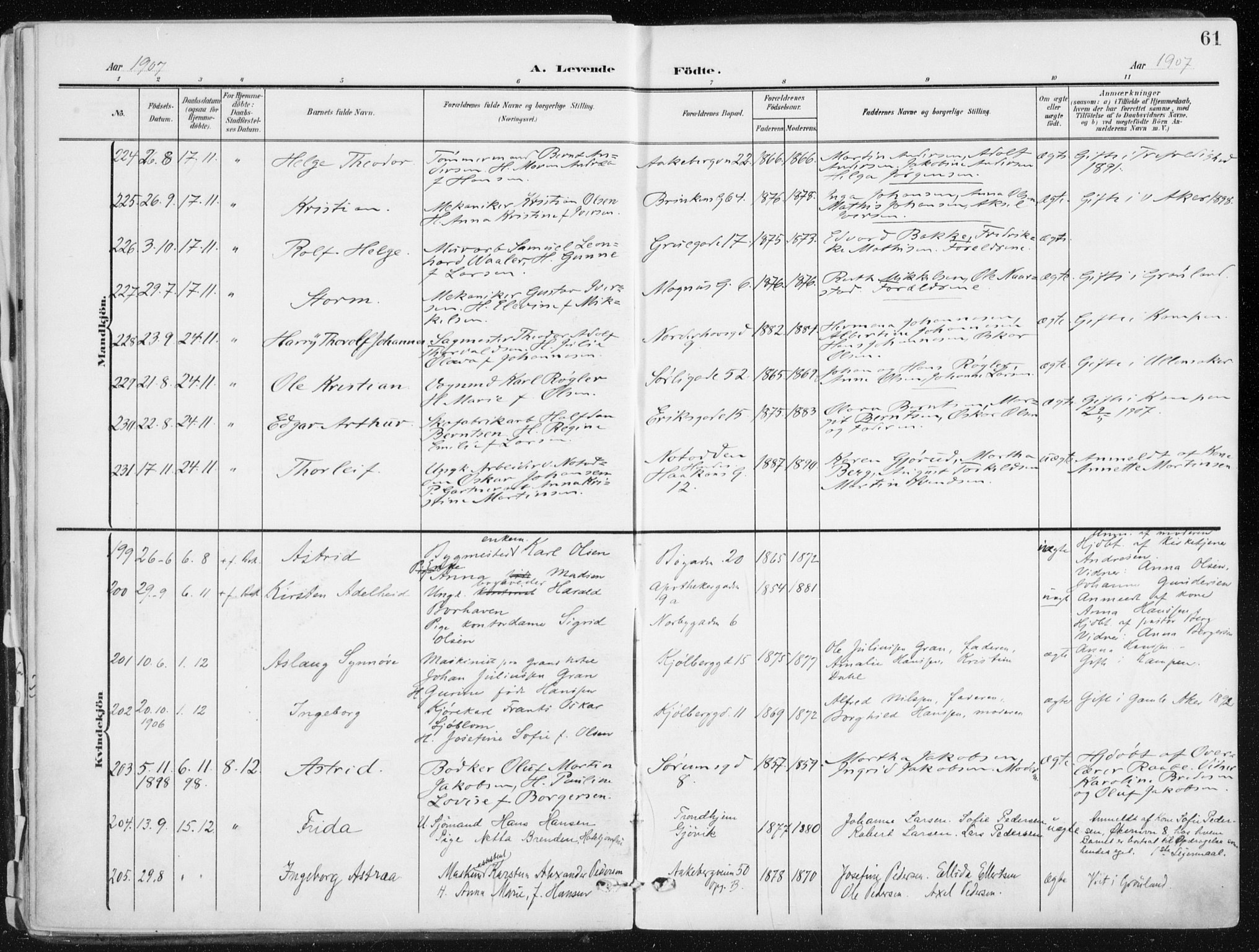 Kampen prestekontor Kirkebøker, AV/SAO-A-10853/F/Fa/L0010: Parish register (official) no. I 10, 1905-1917, p. 61