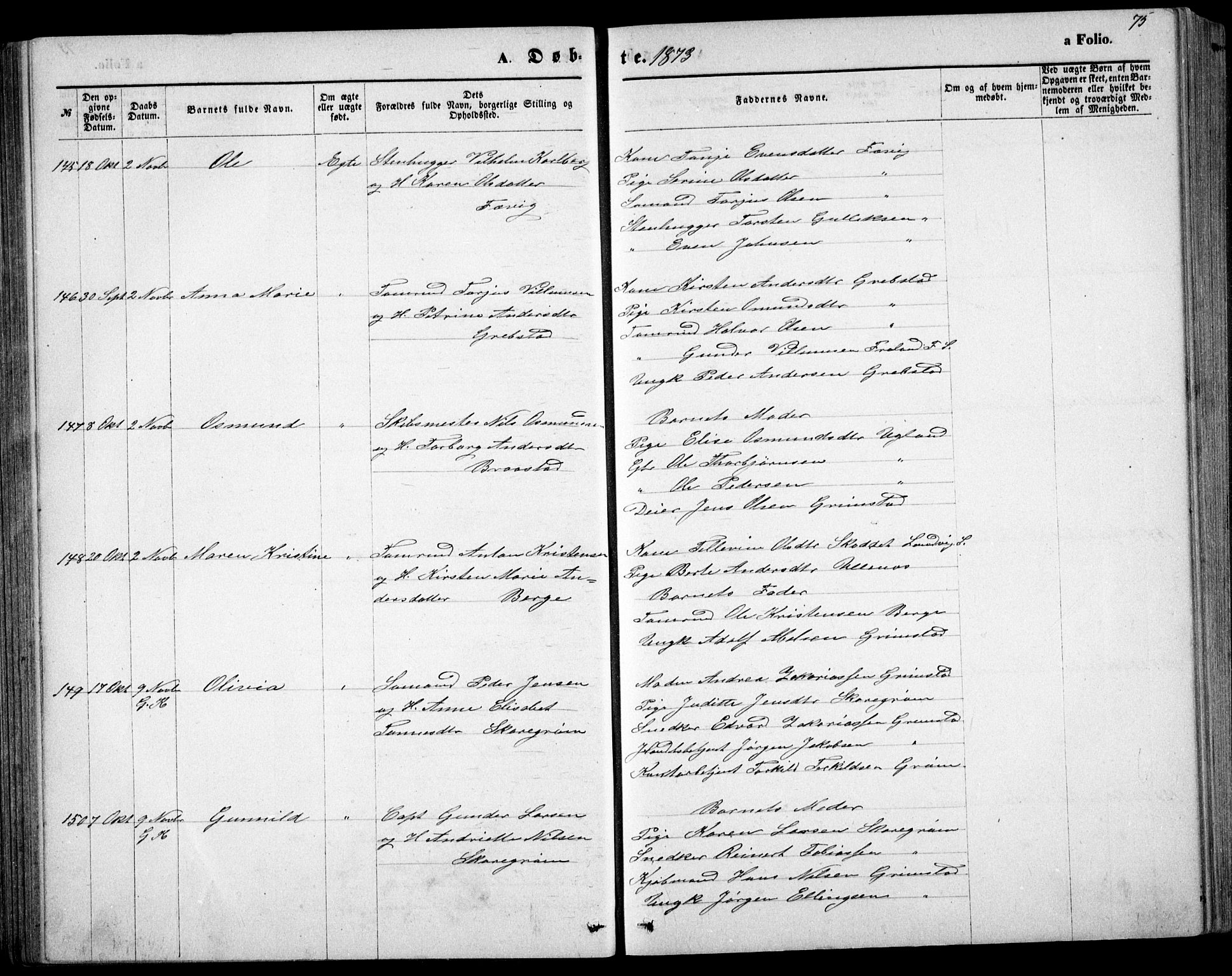 Fjære sokneprestkontor, AV/SAK-1111-0011/F/Fb/L0010: Parish register (copy) no. B 10, 1871-1880, p. 75