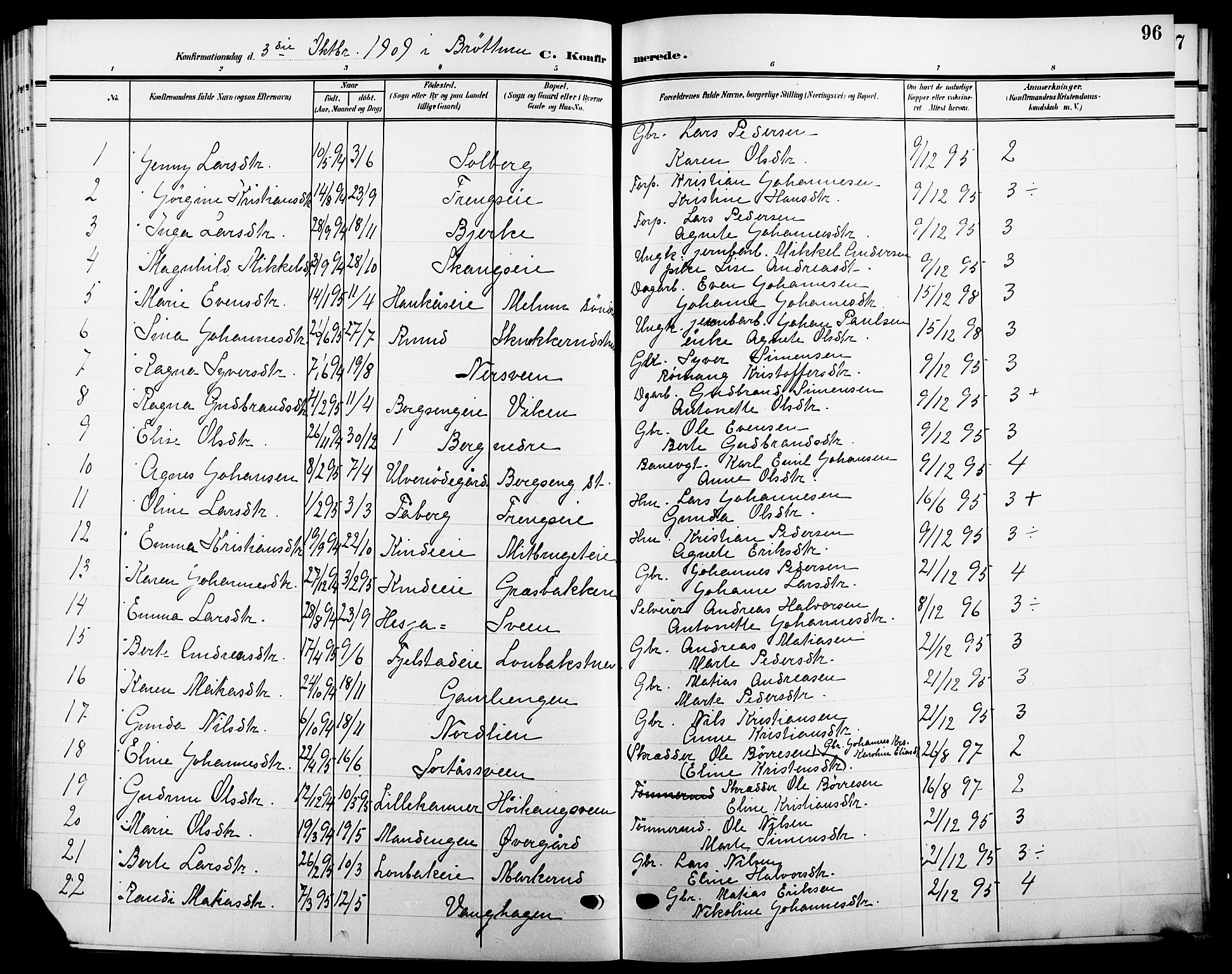 Ringsaker prestekontor, AV/SAH-PREST-014/L/La/L0016: Parish register (copy) no. 16, 1905-1920, p. 96