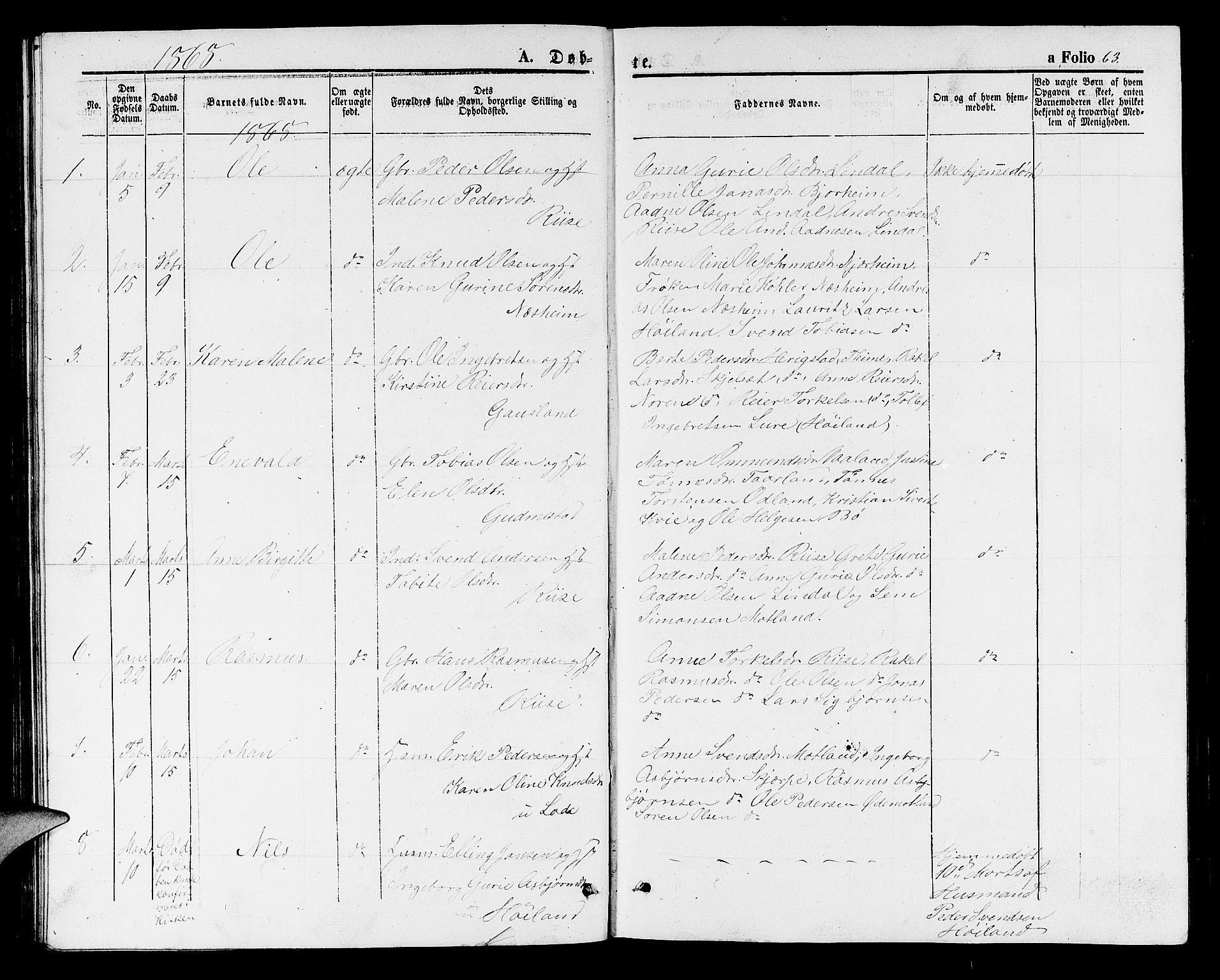 Hå sokneprestkontor, AV/SAST-A-101801/001/30BB/L0001: Parish register (copy) no. B 1, 1854-1883, p. 63