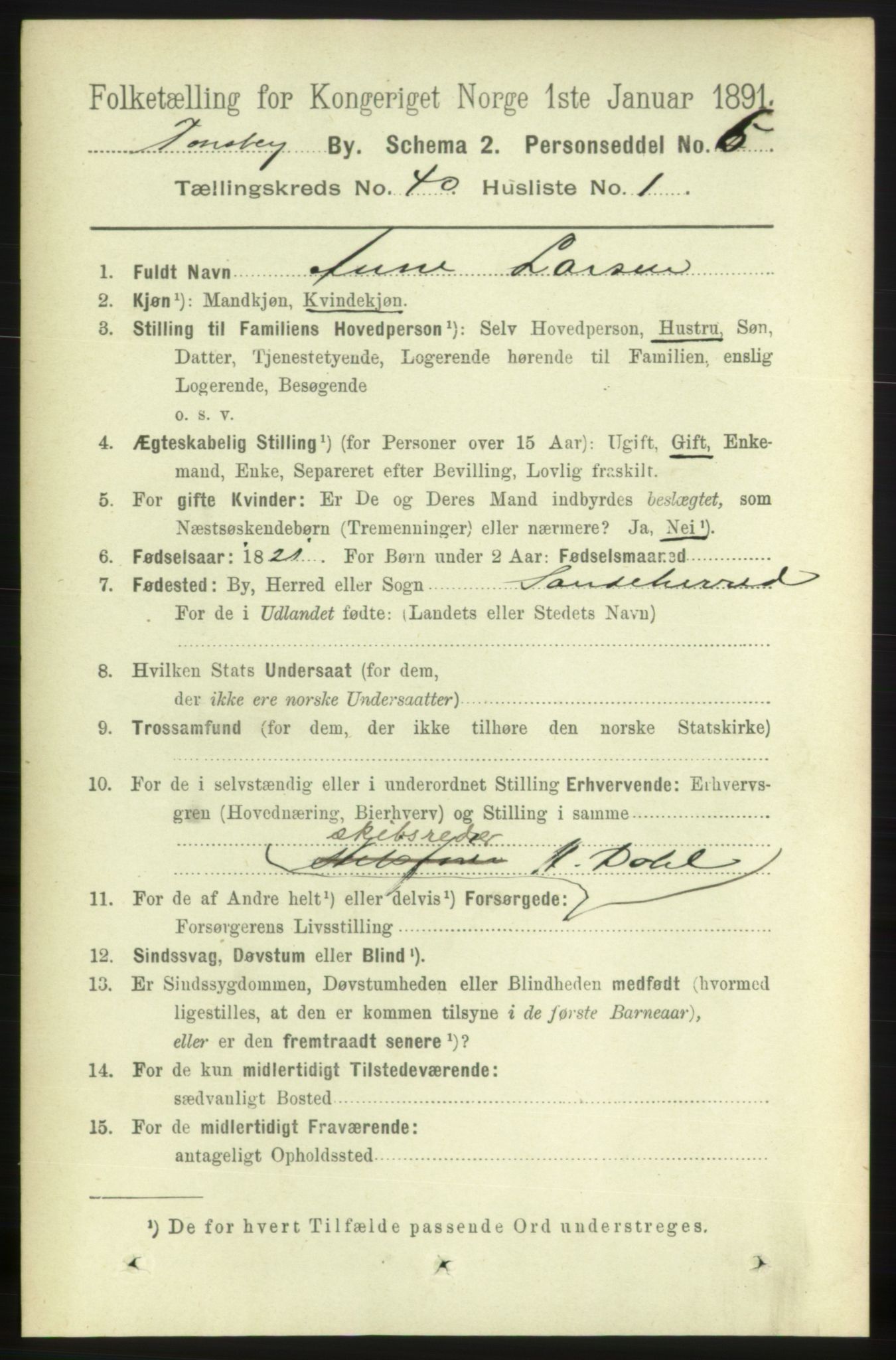 RA, 1891 census for 0705 Tønsberg, 1891, p. 8615