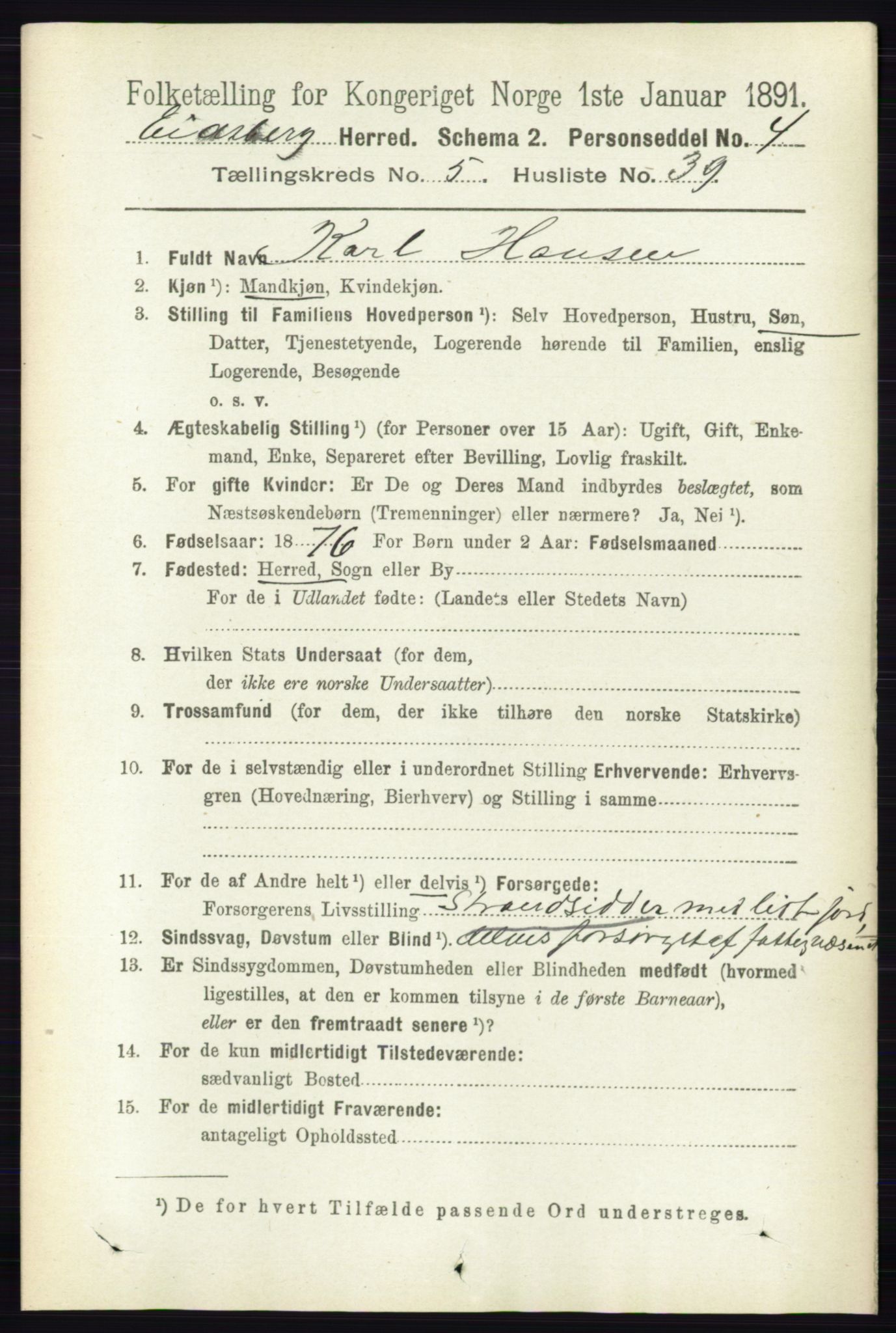 RA, 1891 census for 0125 Eidsberg, 1891, p. 3221