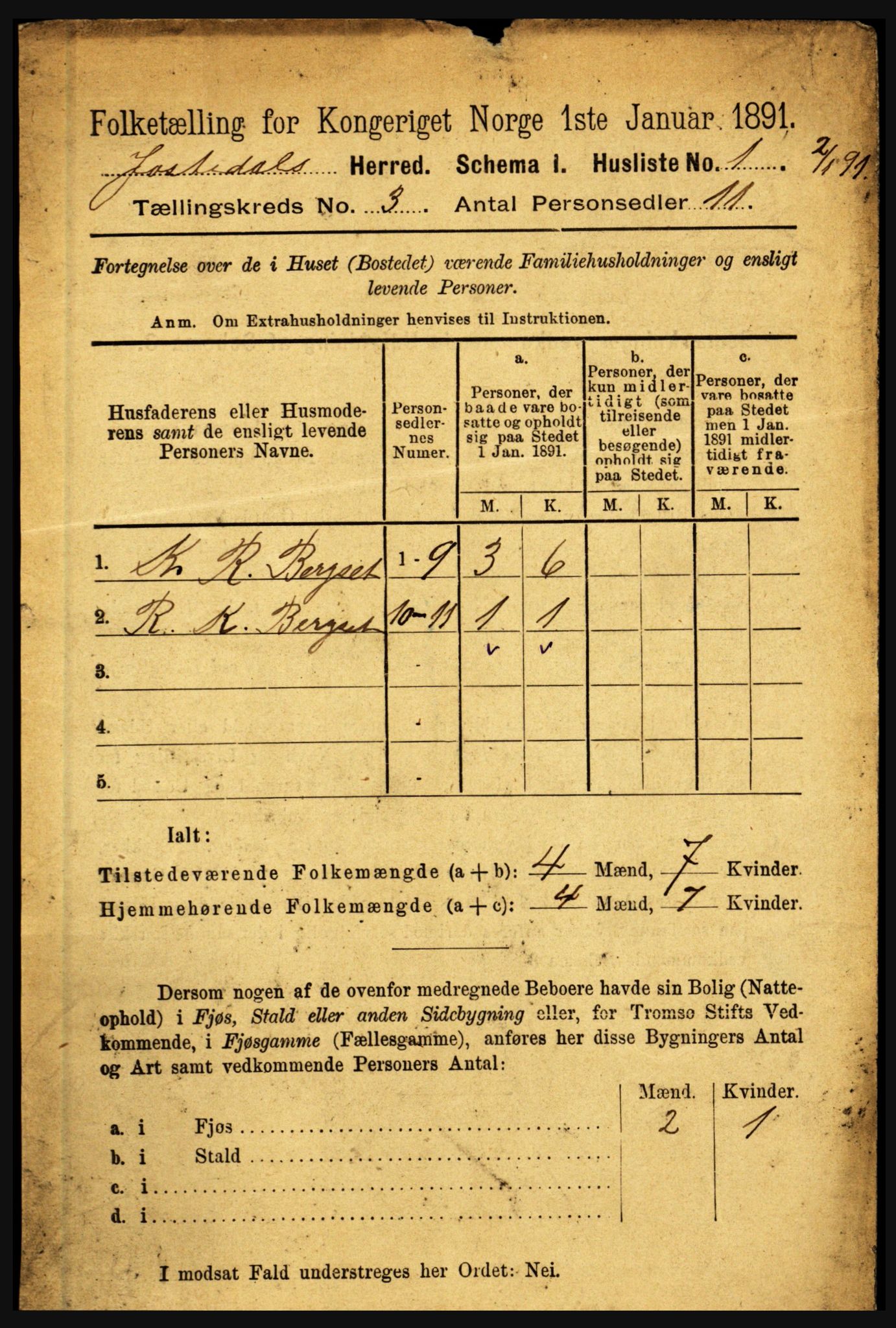 RA, 1891 census for 1427 Jostedal, 1891, p. 867