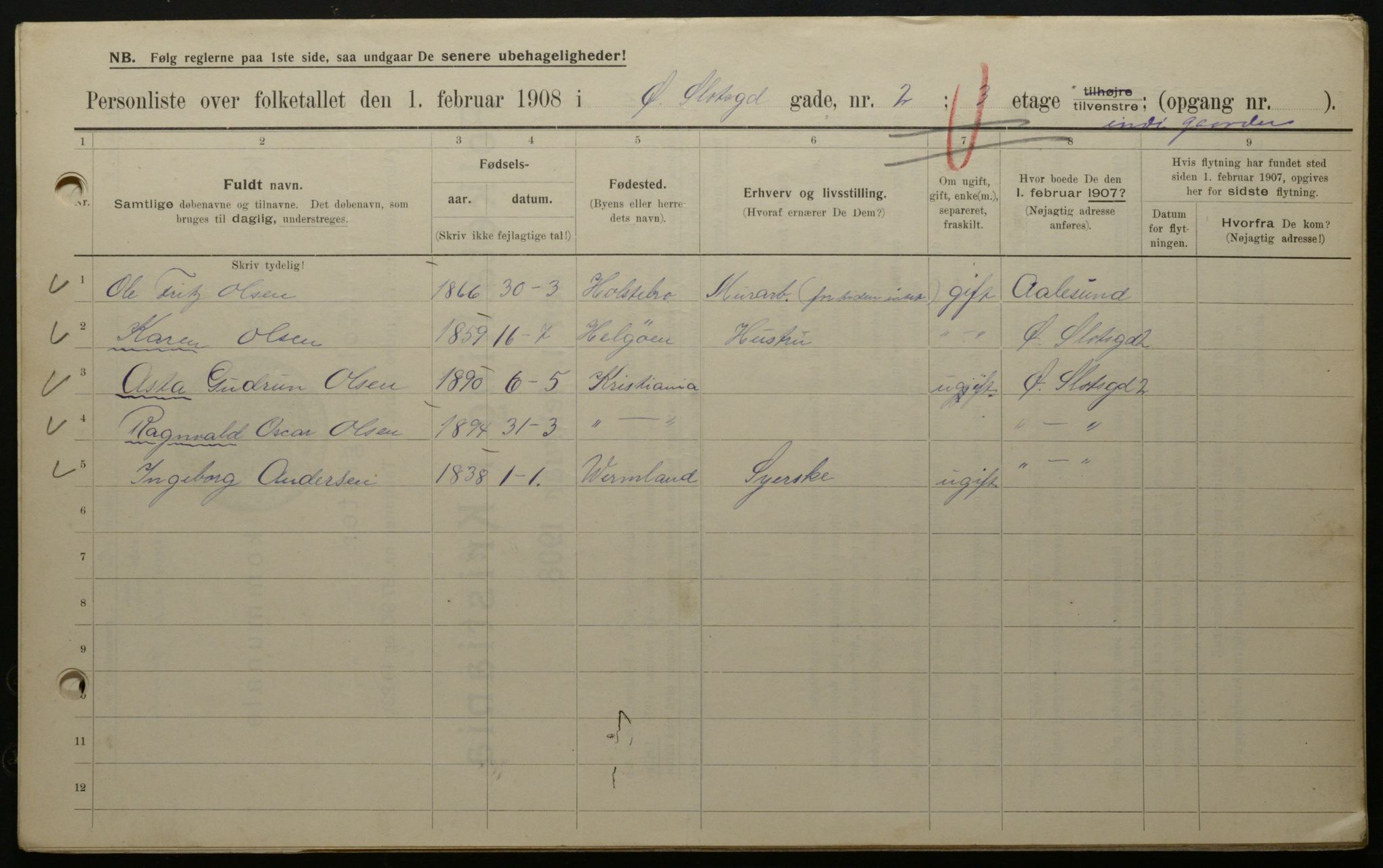 OBA, Municipal Census 1908 for Kristiania, 1908, p. 116592