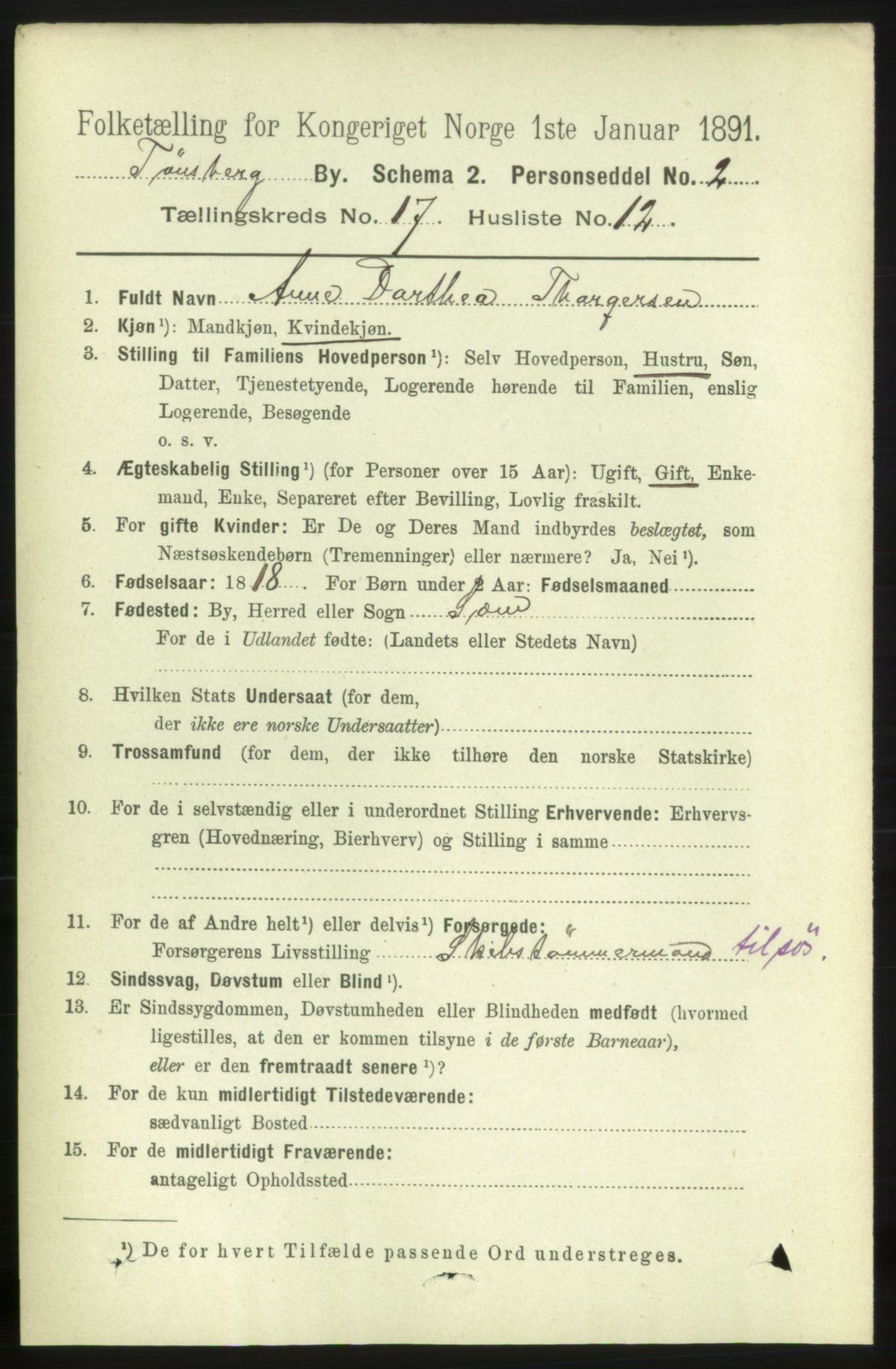 RA, 1891 census for 0705 Tønsberg, 1891, p. 5097