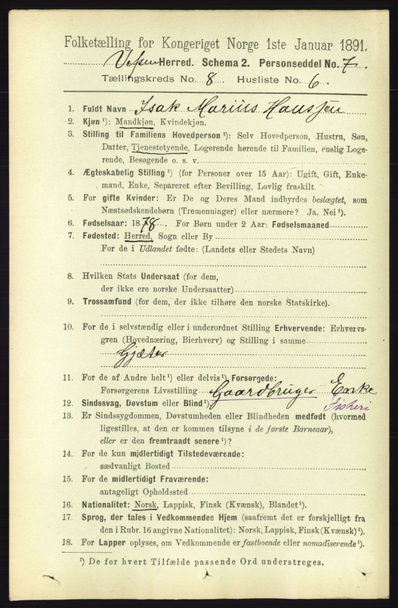 RA, 1891 census for 1824 Vefsn, 1891, p. 4272