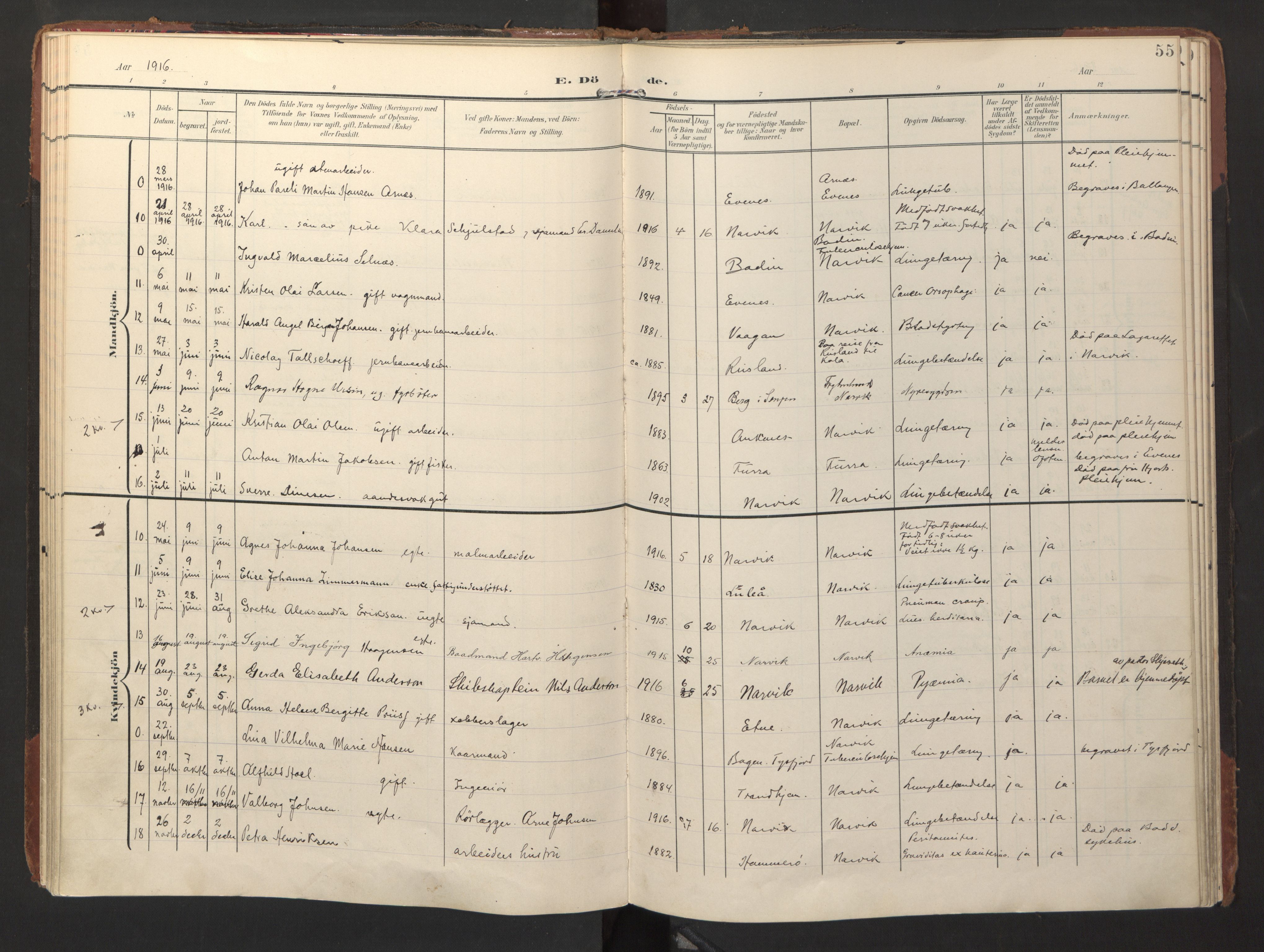 Ministerialprotokoller, klokkerbøker og fødselsregistre - Nordland, AV/SAT-A-1459/871/L1000: Parish register (official) no. 871A16, 1902-1925, p. 55