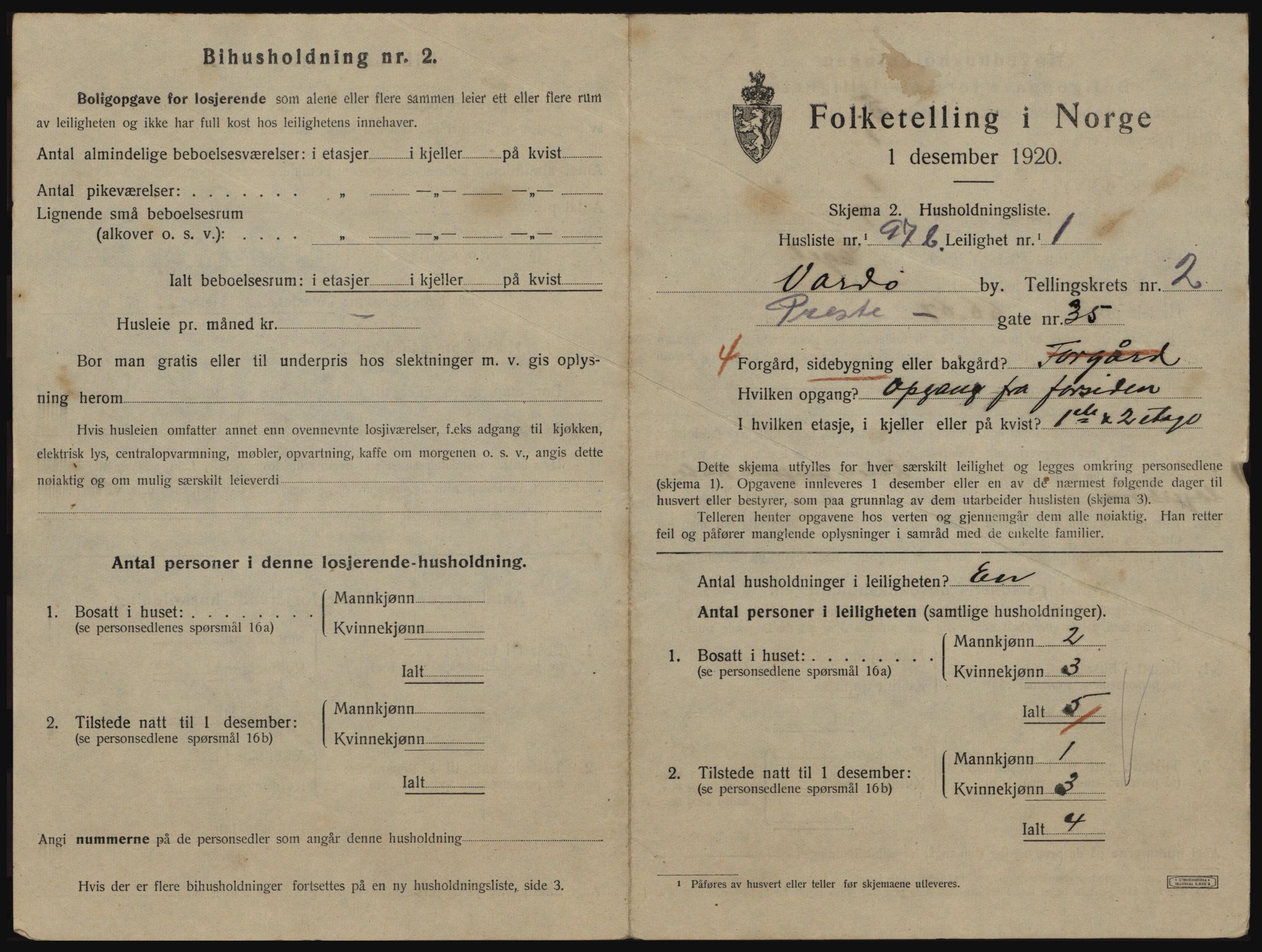 SATØ, 1920 census for Vardø, 1920, p. 2119