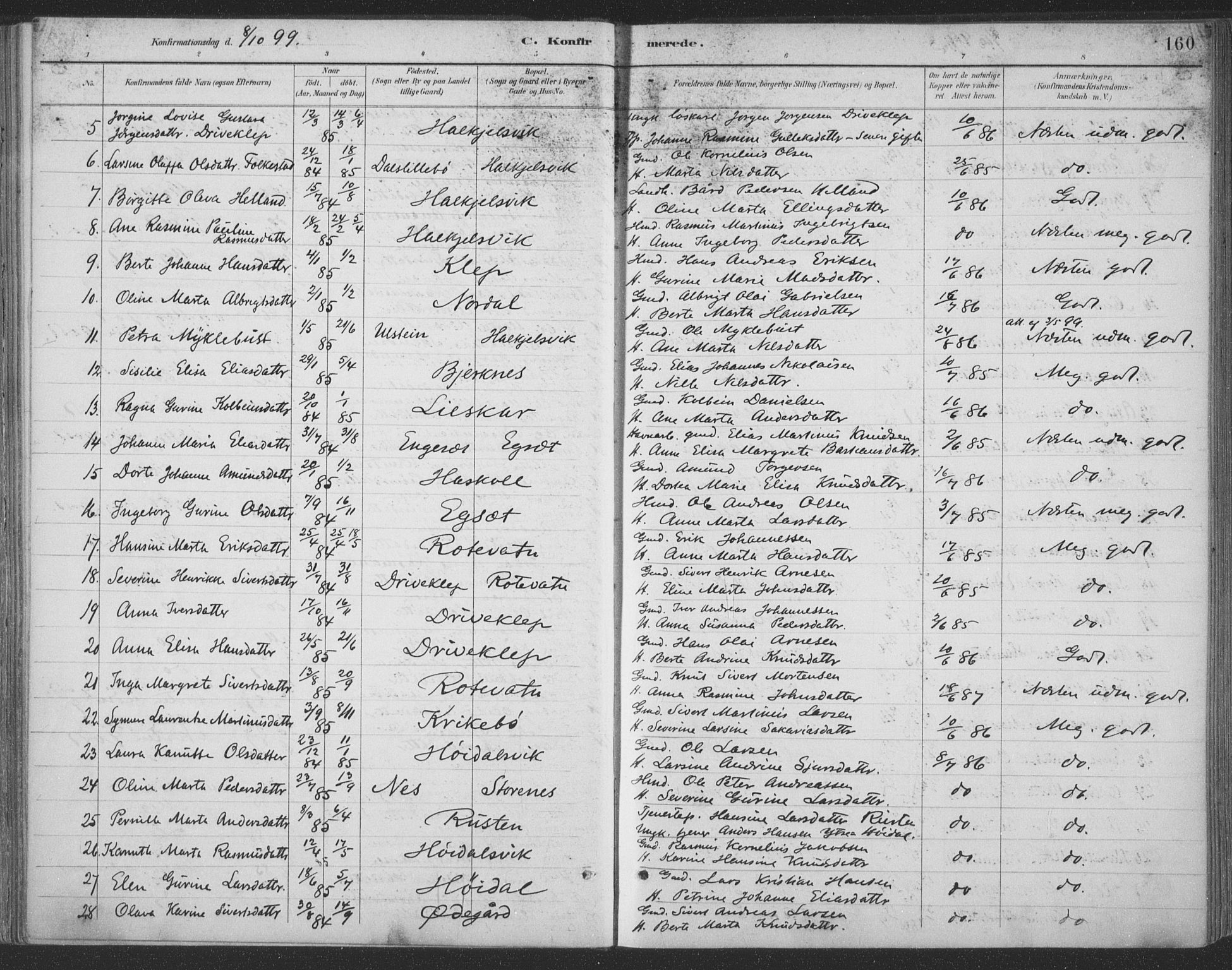 Ministerialprotokoller, klokkerbøker og fødselsregistre - Møre og Romsdal, AV/SAT-A-1454/511/L0142: Parish register (official) no. 511A09, 1891-1905, p. 160