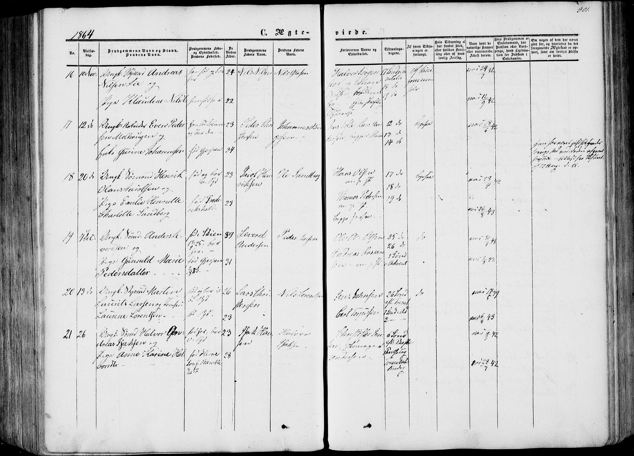 Porsgrunn kirkebøker , AV/SAKO-A-104/F/Fa/L0007: Parish register (official) no. 7, 1858-1877, p. 301