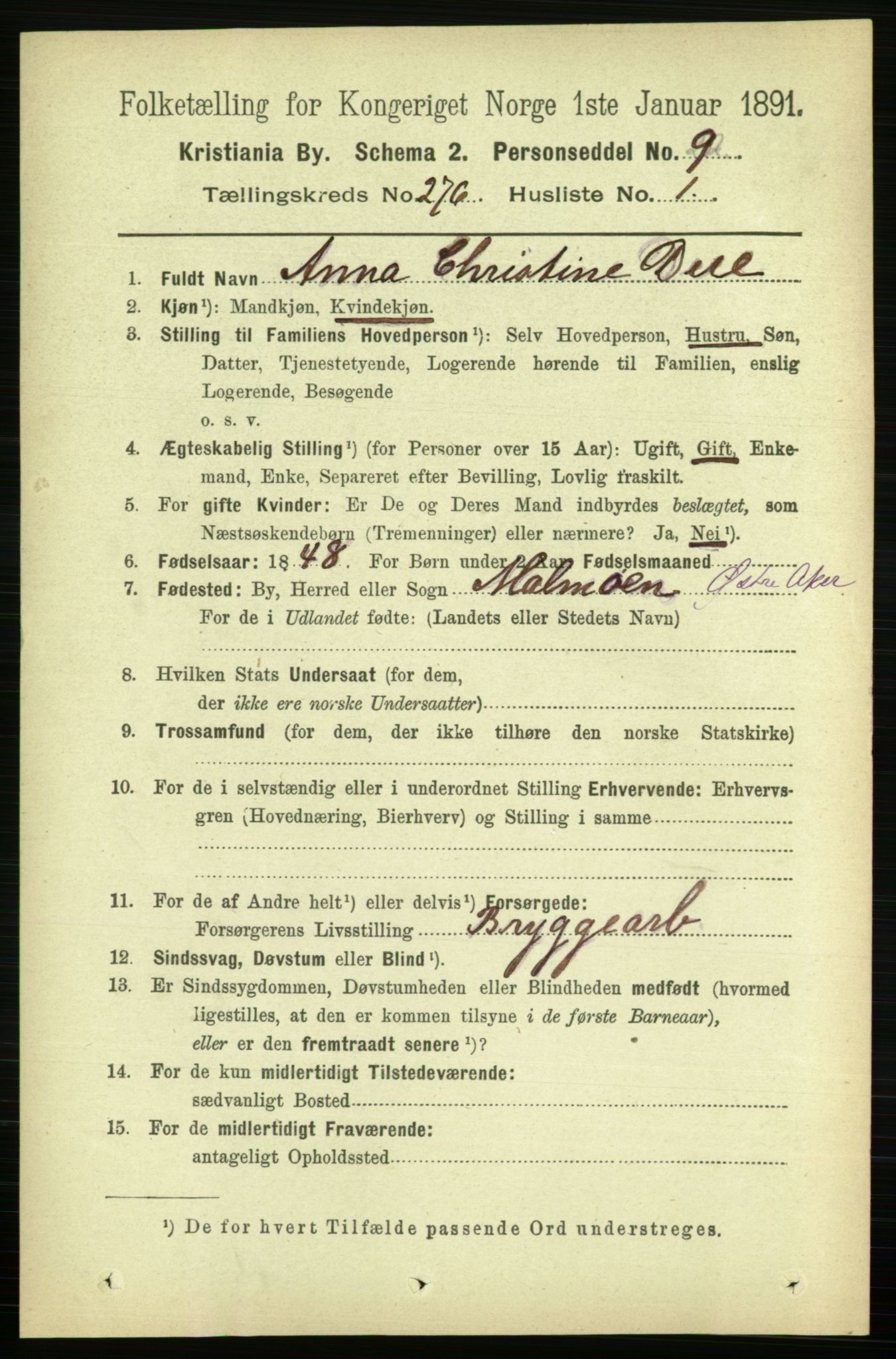 RA, 1891 census for 0301 Kristiania, 1891, p. 167509