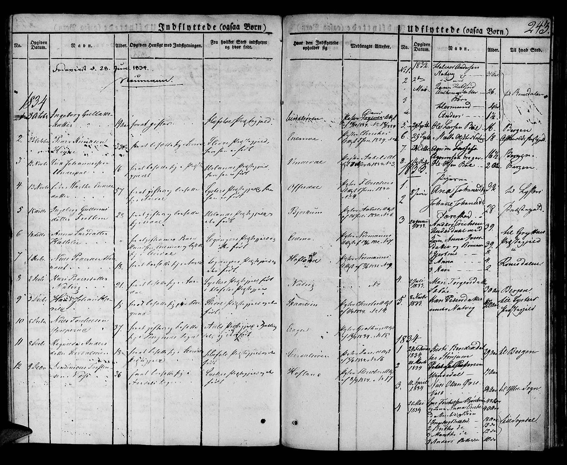 Lærdal sokneprestembete, SAB/A-81201: Parish register (official) no. A 5, 1822-1834, p. 243