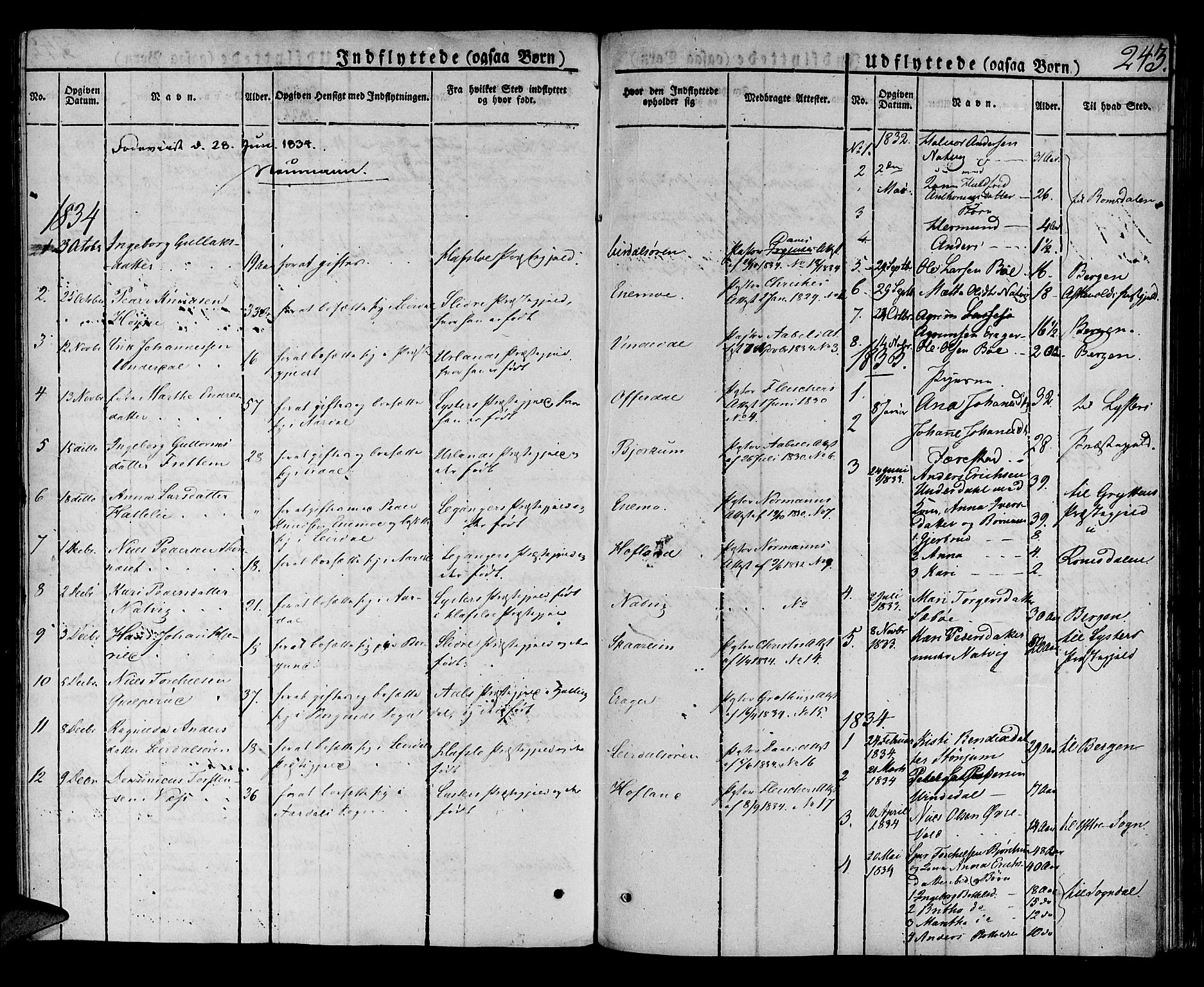 Lærdal sokneprestembete, AV/SAB-A-81201: Parish register (official) no. A 5, 1822-1834, p. 243