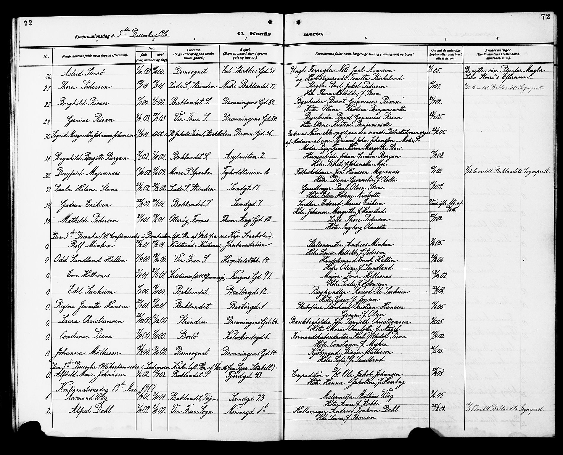 Ministerialprotokoller, klokkerbøker og fødselsregistre - Sør-Trøndelag, SAT/A-1456/602/L0147: Parish register (copy) no. 602C15, 1911-1924, p. 72