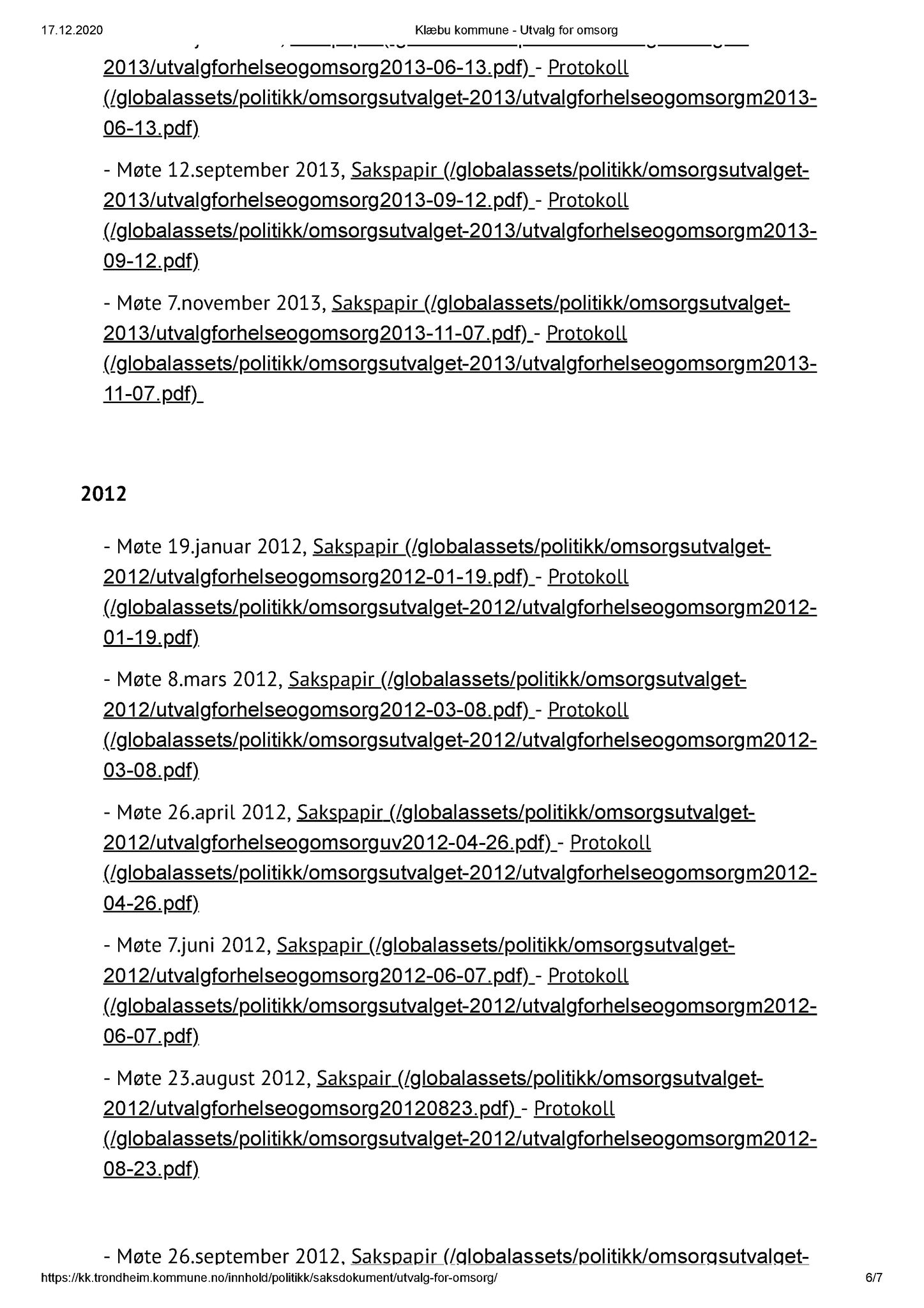 Klæbu Kommune, TRKO/KK/05-UOm/L001: Utvalg for omsorg - Møteoversikt, 2011-2019, p. 6