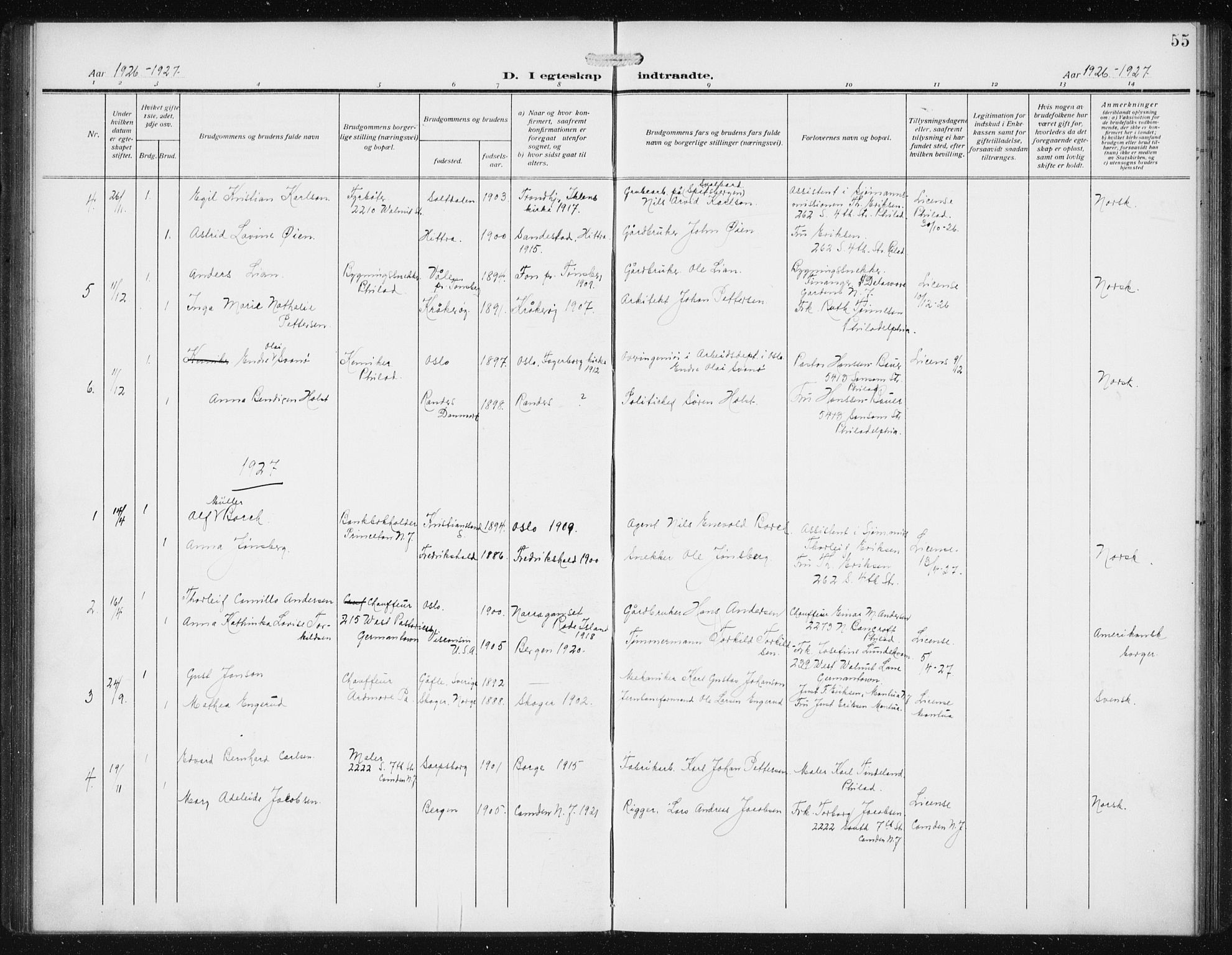 Den norske sjømannsmisjon i utlandet/Philadelphia, SAB/SAB/PA-0113/H/Ha/L0001: Parish register (official) no. A 1, 1912-1931, p. 55