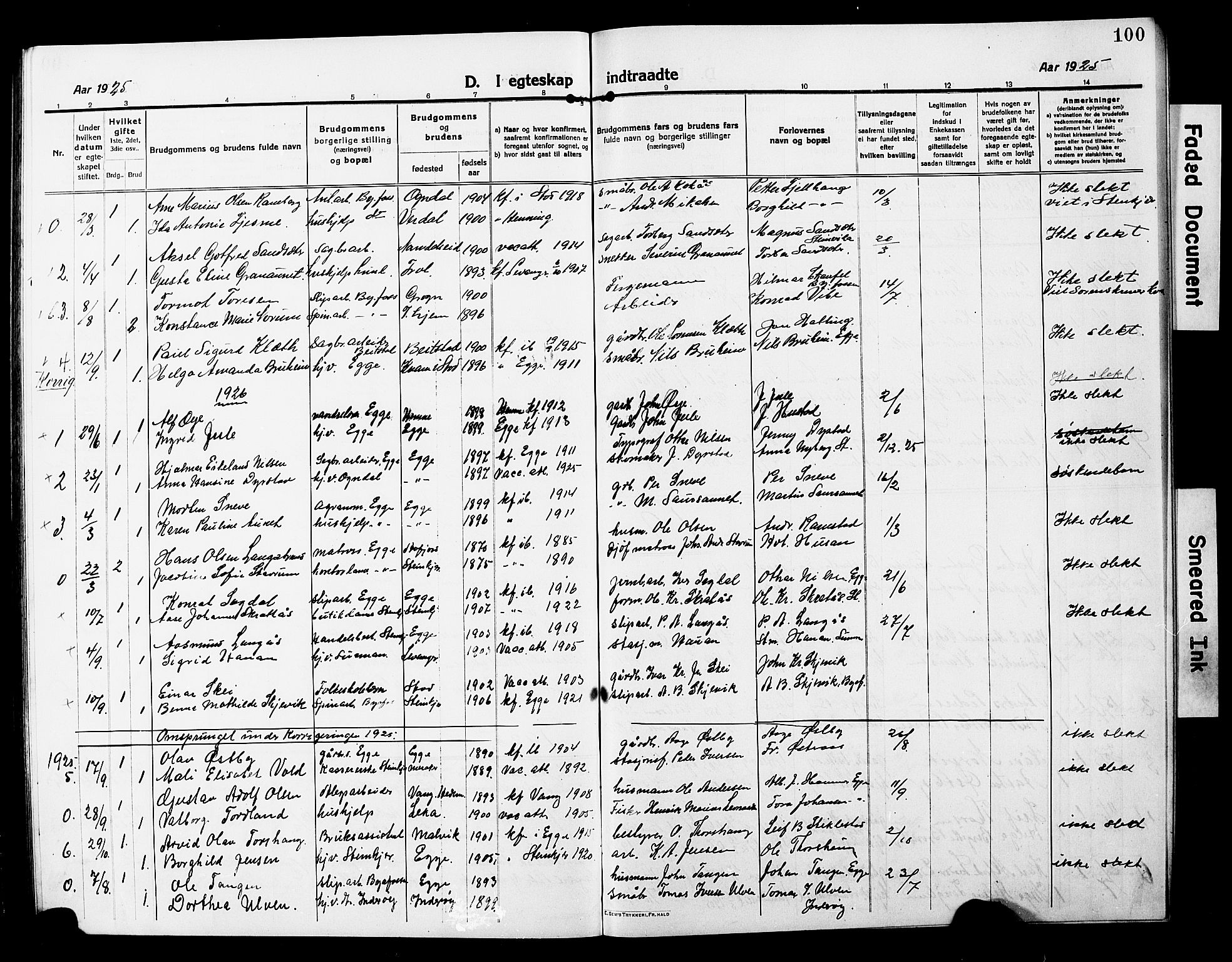 Ministerialprotokoller, klokkerbøker og fødselsregistre - Nord-Trøndelag, SAT/A-1458/740/L0382: Parish register (copy) no. 740C03, 1915-1927, p. 100